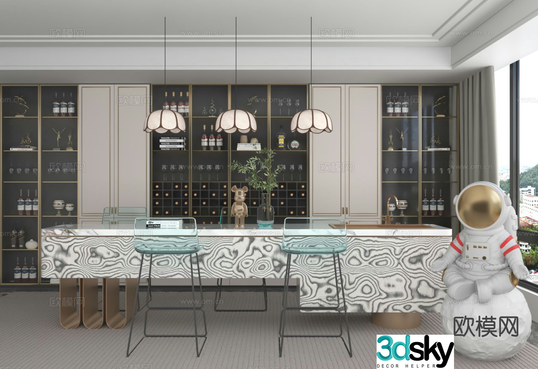 Light luxury bar marble bar 3D model