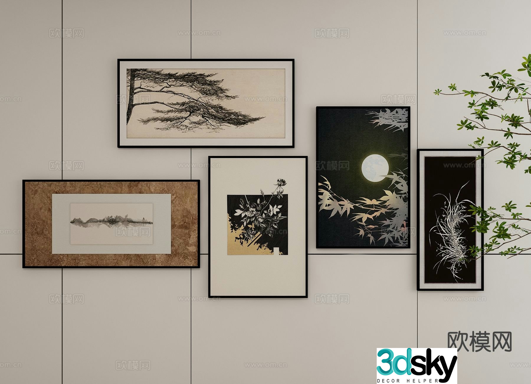 New Chinese-style art painting ink painting decorative painting 3D model