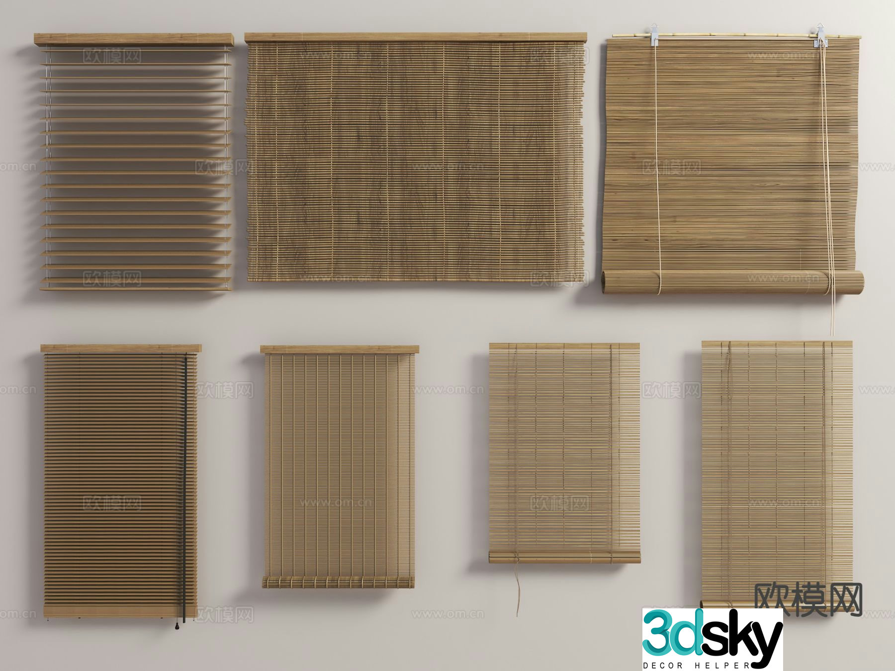 New Chinese style roller blinds bamboo blinds sliding blinds venetian blinds 3D model