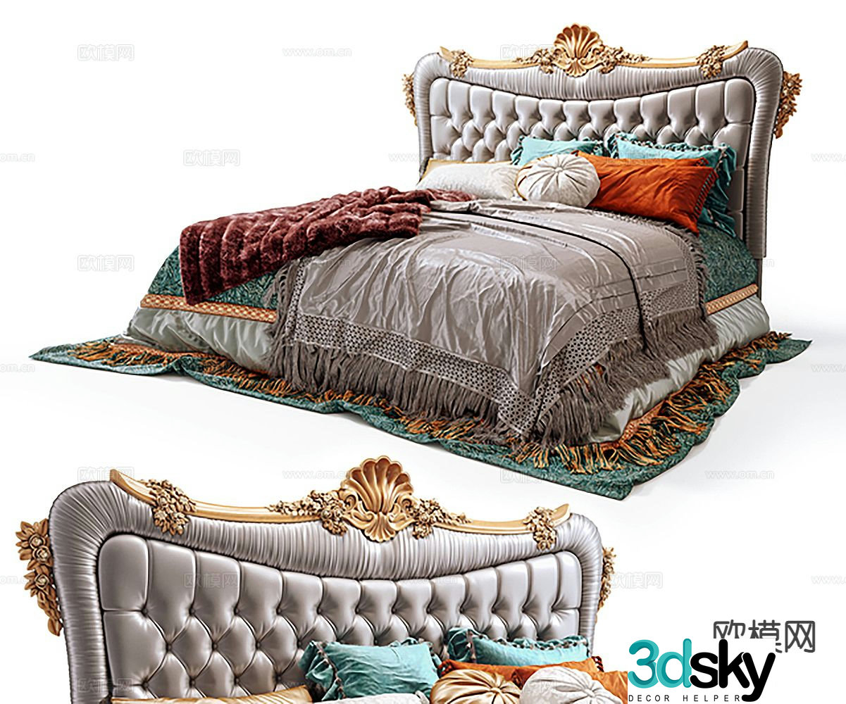 European double bed 3d model