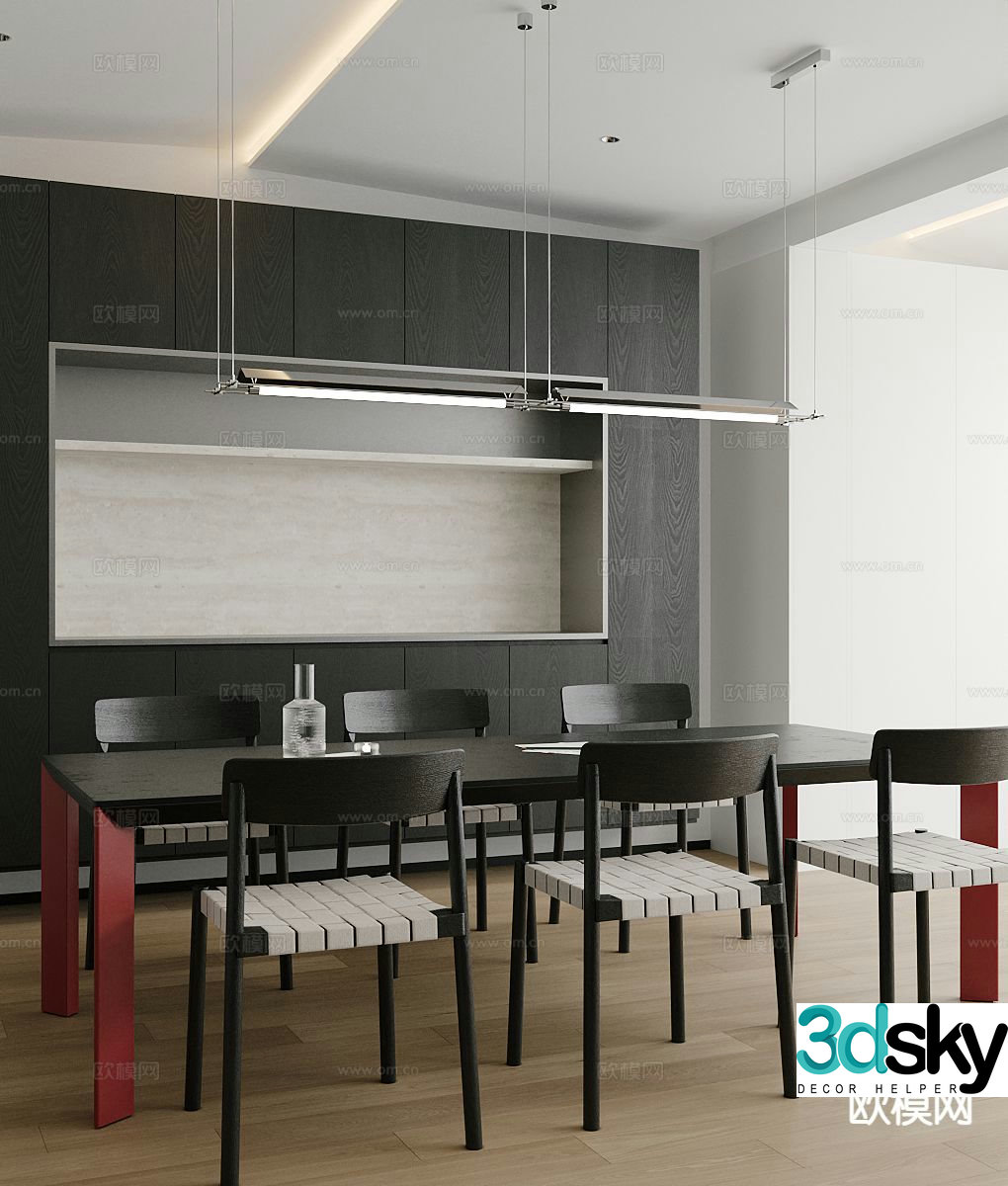 Bar dining table and chairs solid wood dining table 3d model