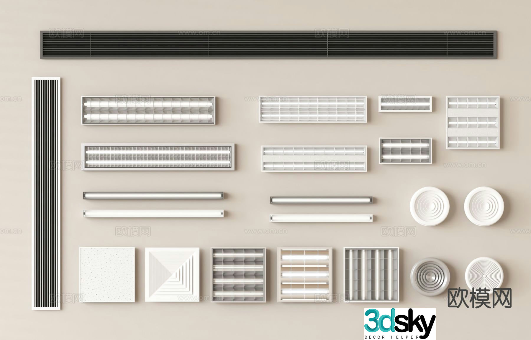 Office lamp grille lamp strip lamp vent 3d model