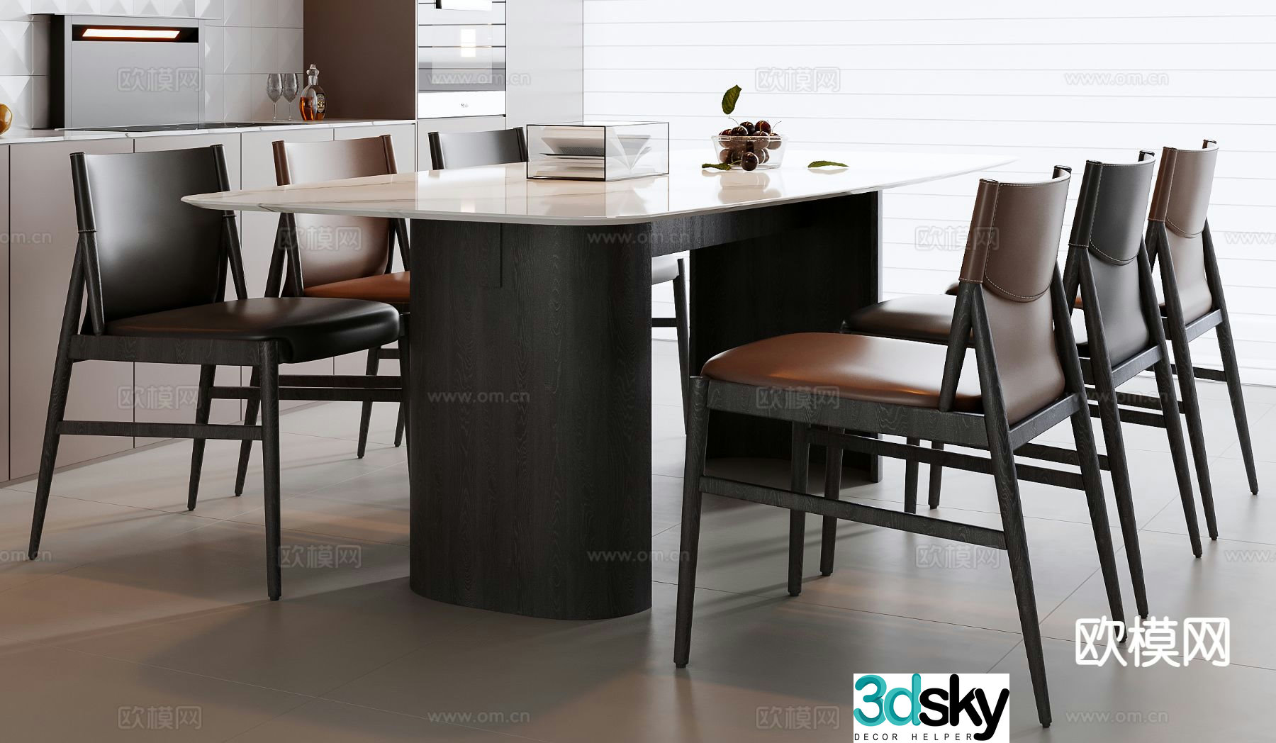 Italian dining table and chairs strip dining table 3D model