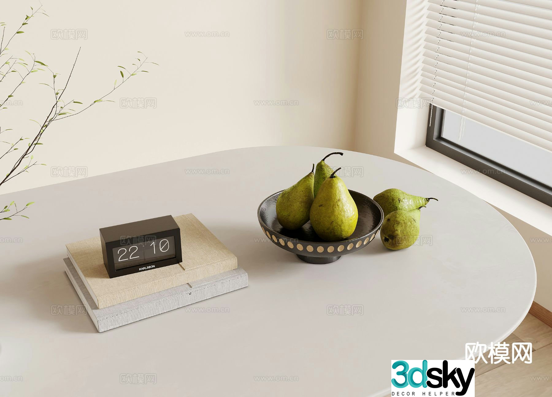 Modern decorations tableware books fruits 3d model