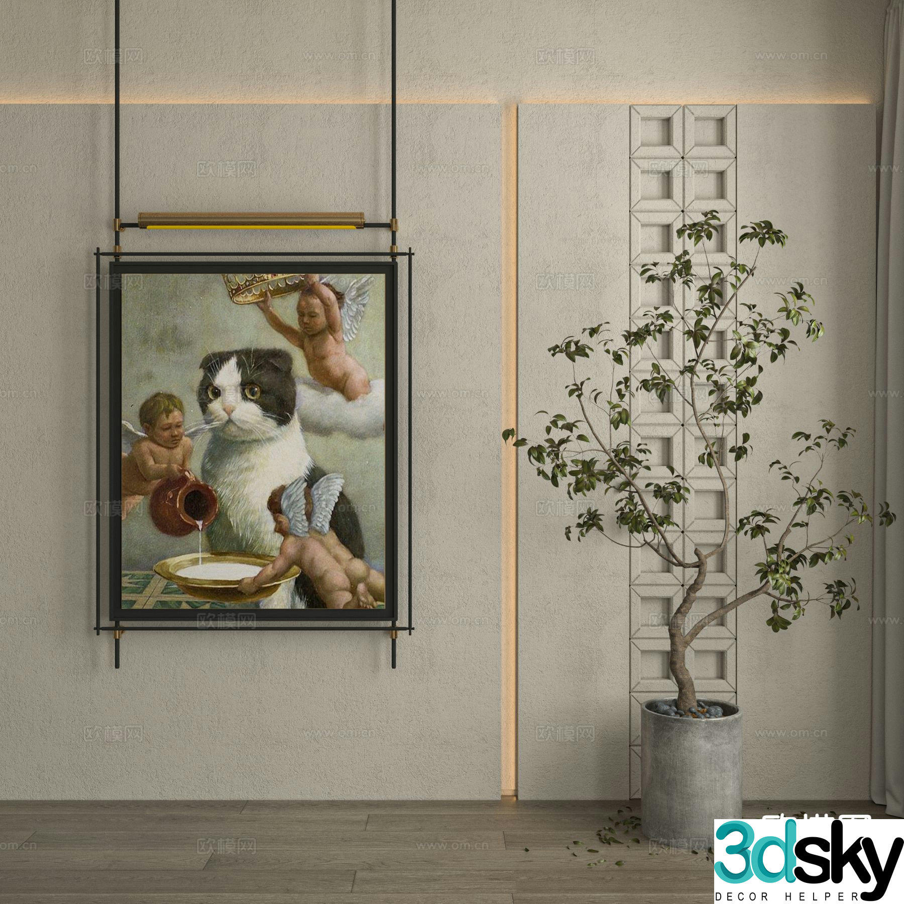 Wabi-sabi oil painting animal painting decorative painting 3d model