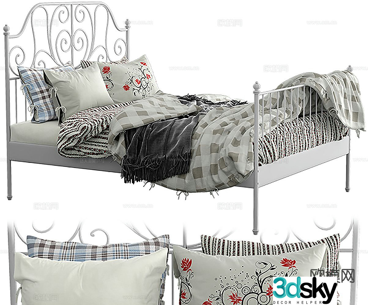 French double bed 3d model