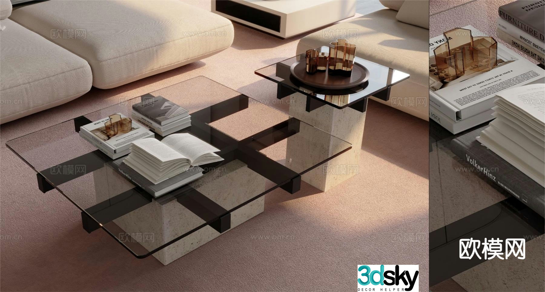Modern glass coffee table mother-in-law coffee table 3d model