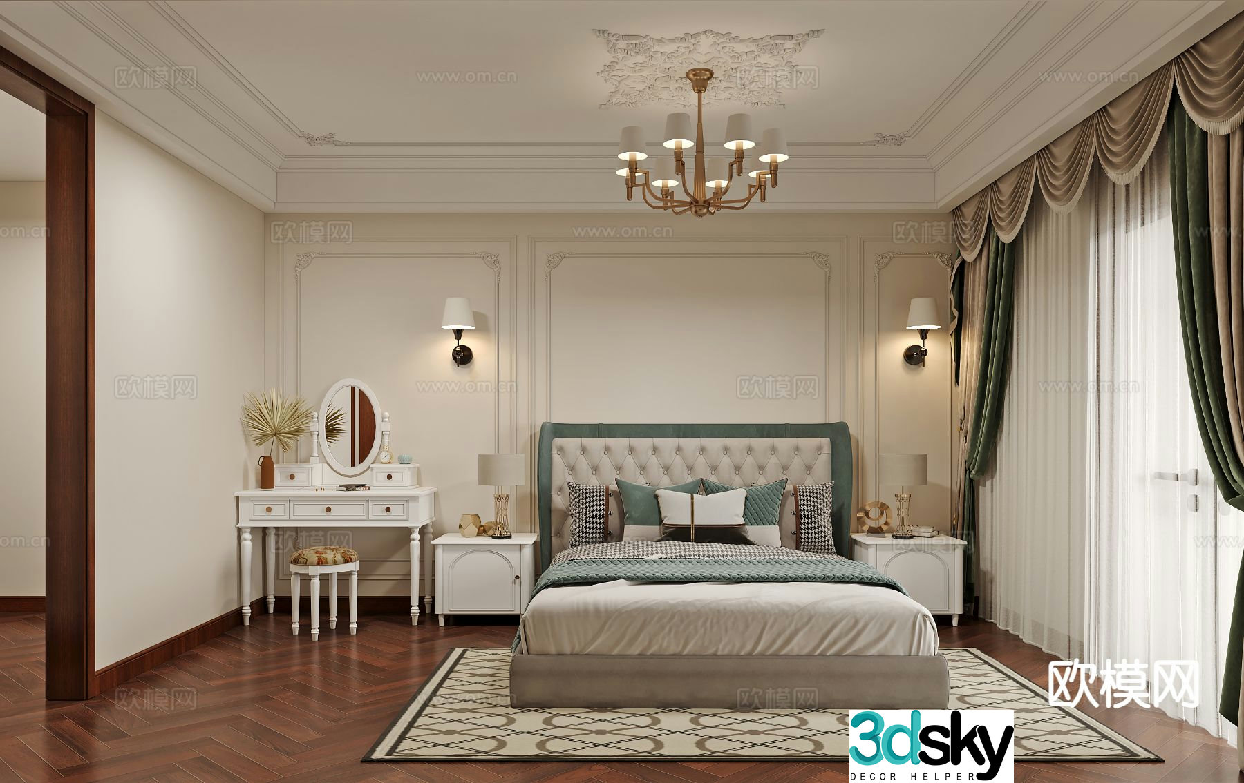 American style bedroom master bedroom 3d model