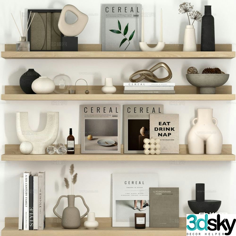 Modern decorations ornaments books vases 3d model