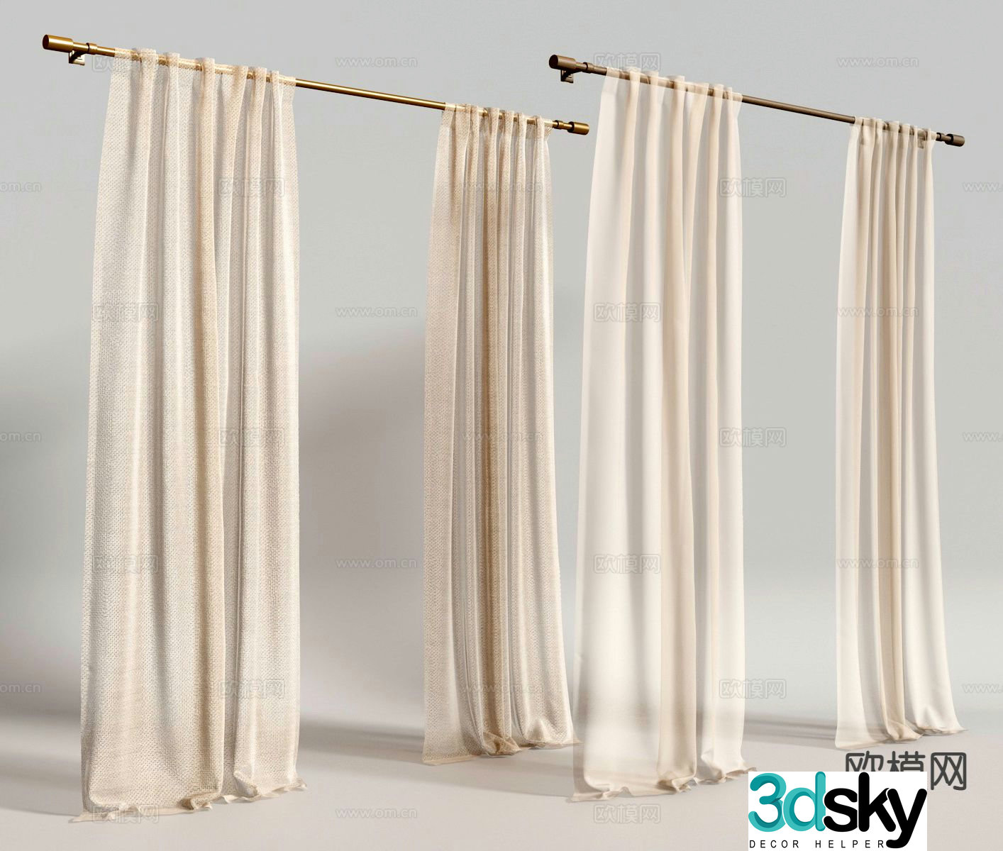 Wabi-sabi curtain curtain gauze curtain curtain rod 3d model