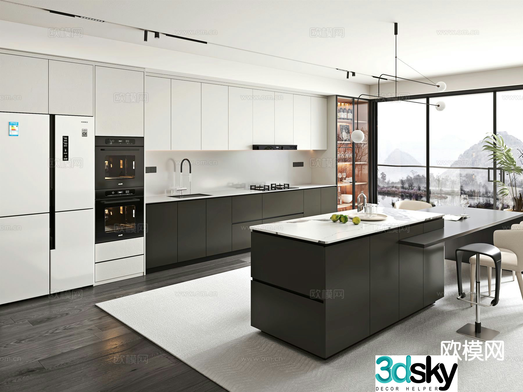 Modern island kitchen 3d model