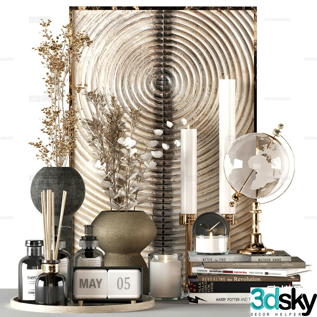 Modern decorative ornaments vase books 3d model