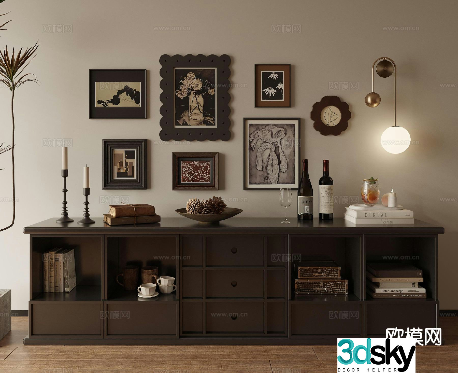 American entryway cabinet side cabinet 3d model