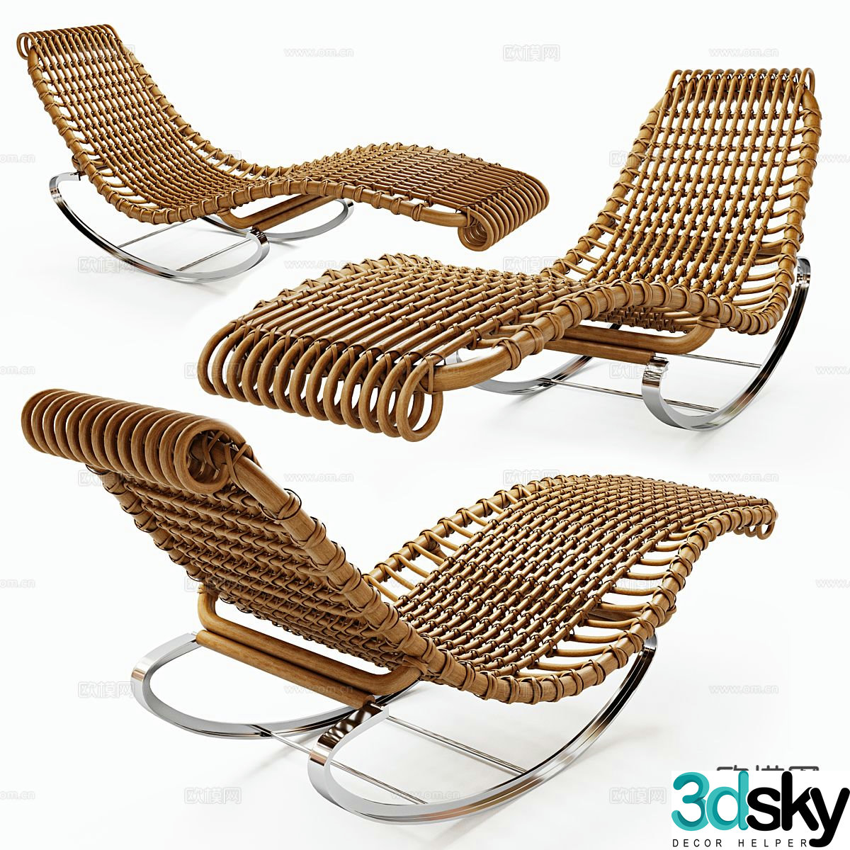 Bamboo Recliner Leisure Recliner 3D Model