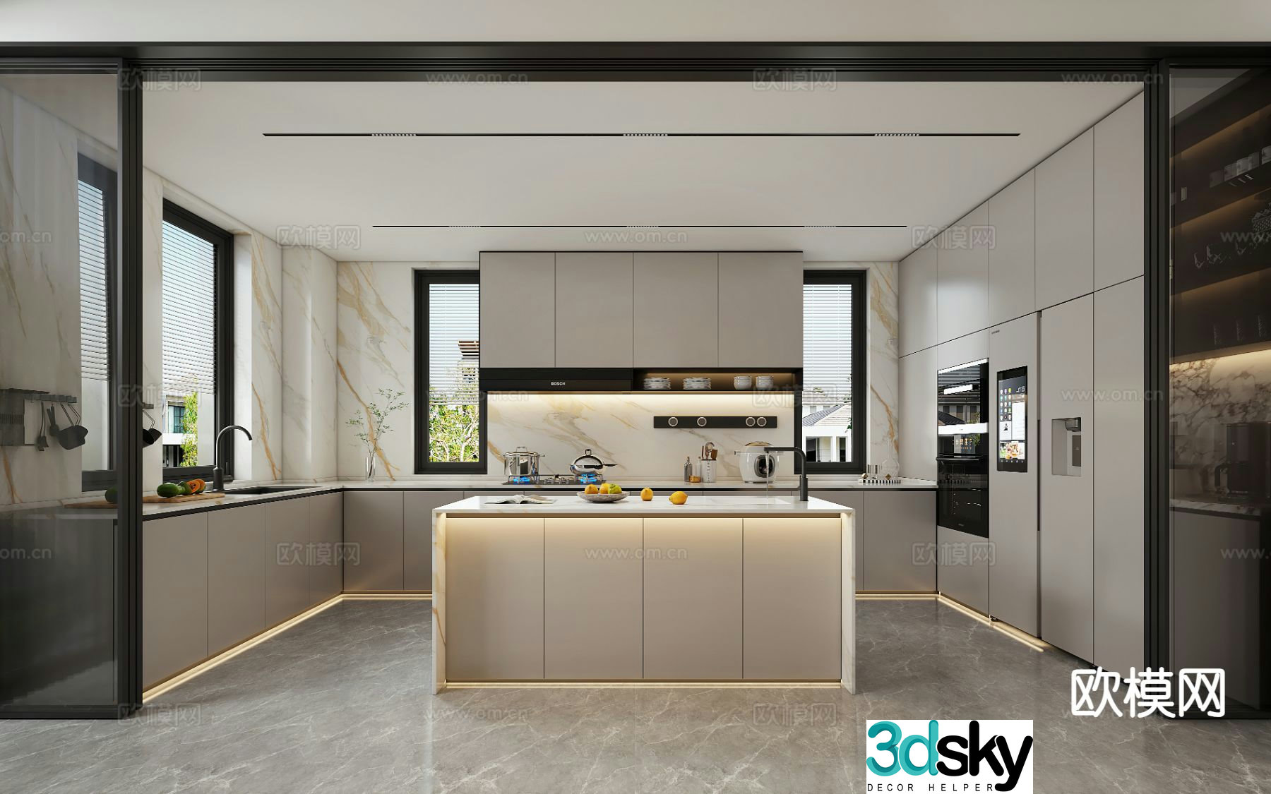 Modern island kitchen 3d model