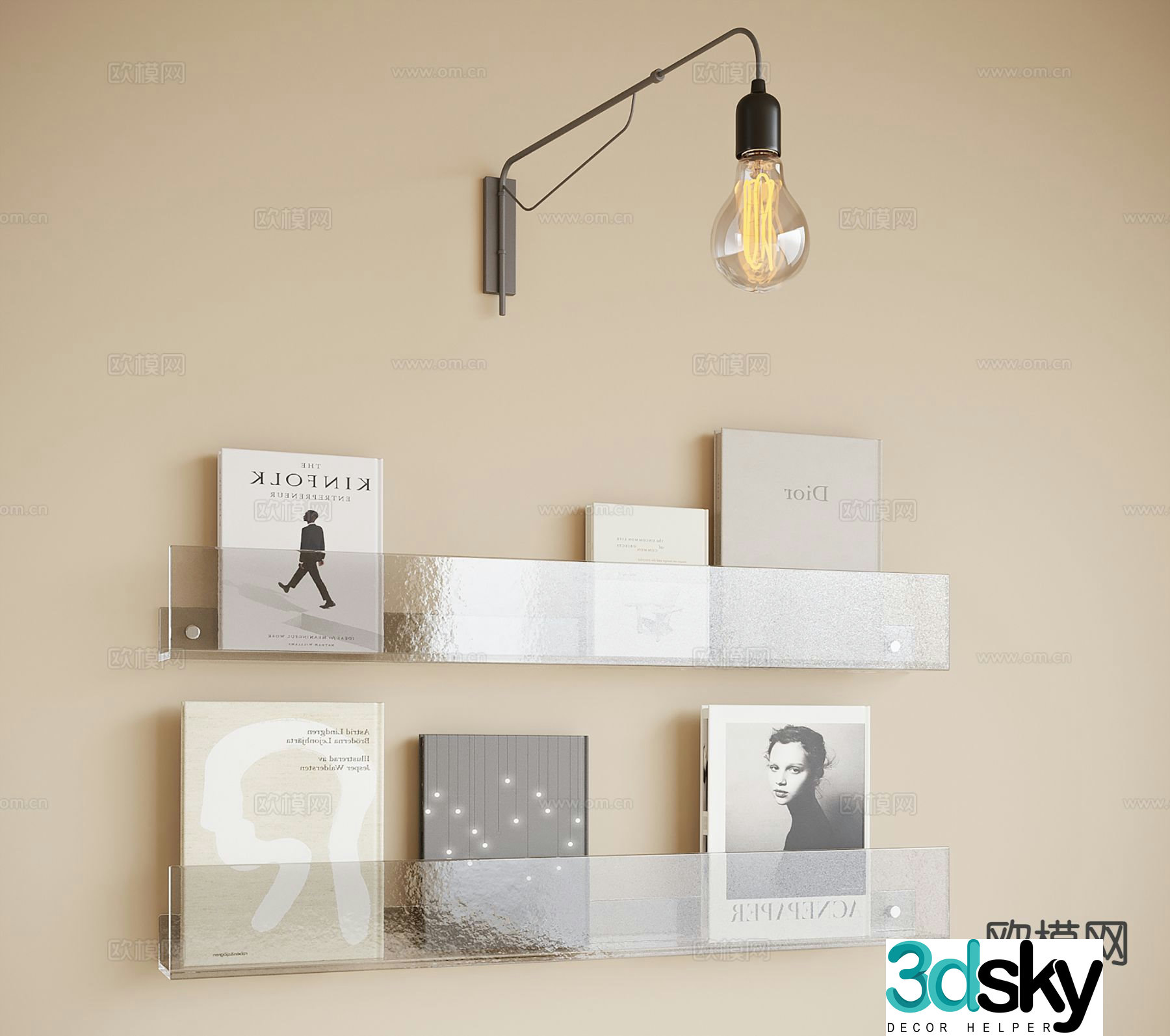 Modern bookshelf storage rack wall lamp magazine rack 3d model
