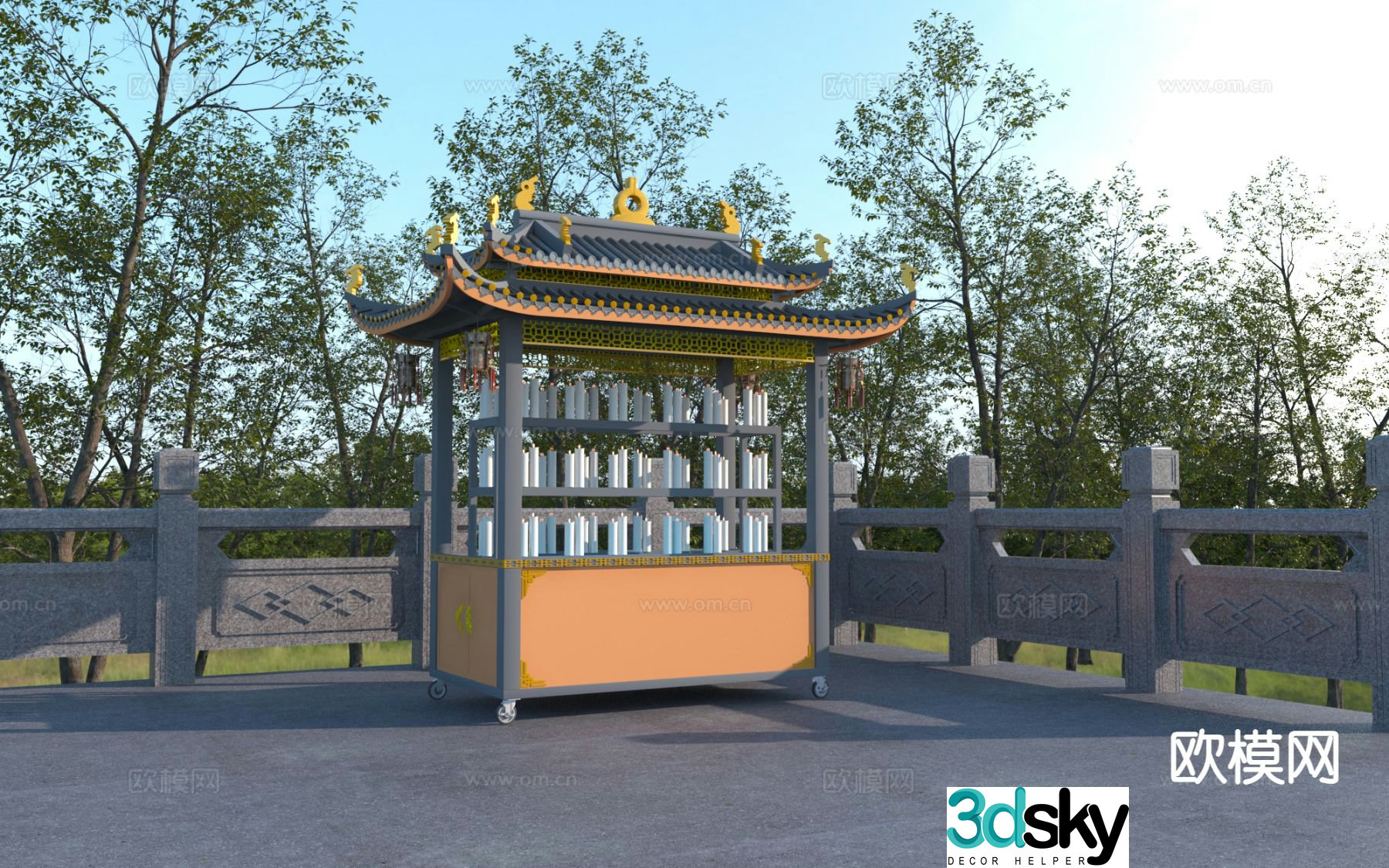 Chinese candlestick incense burner sketch 3D model