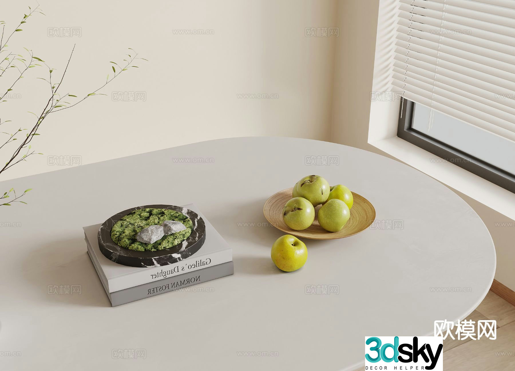 Modern decorations tableware books fruits 3d model