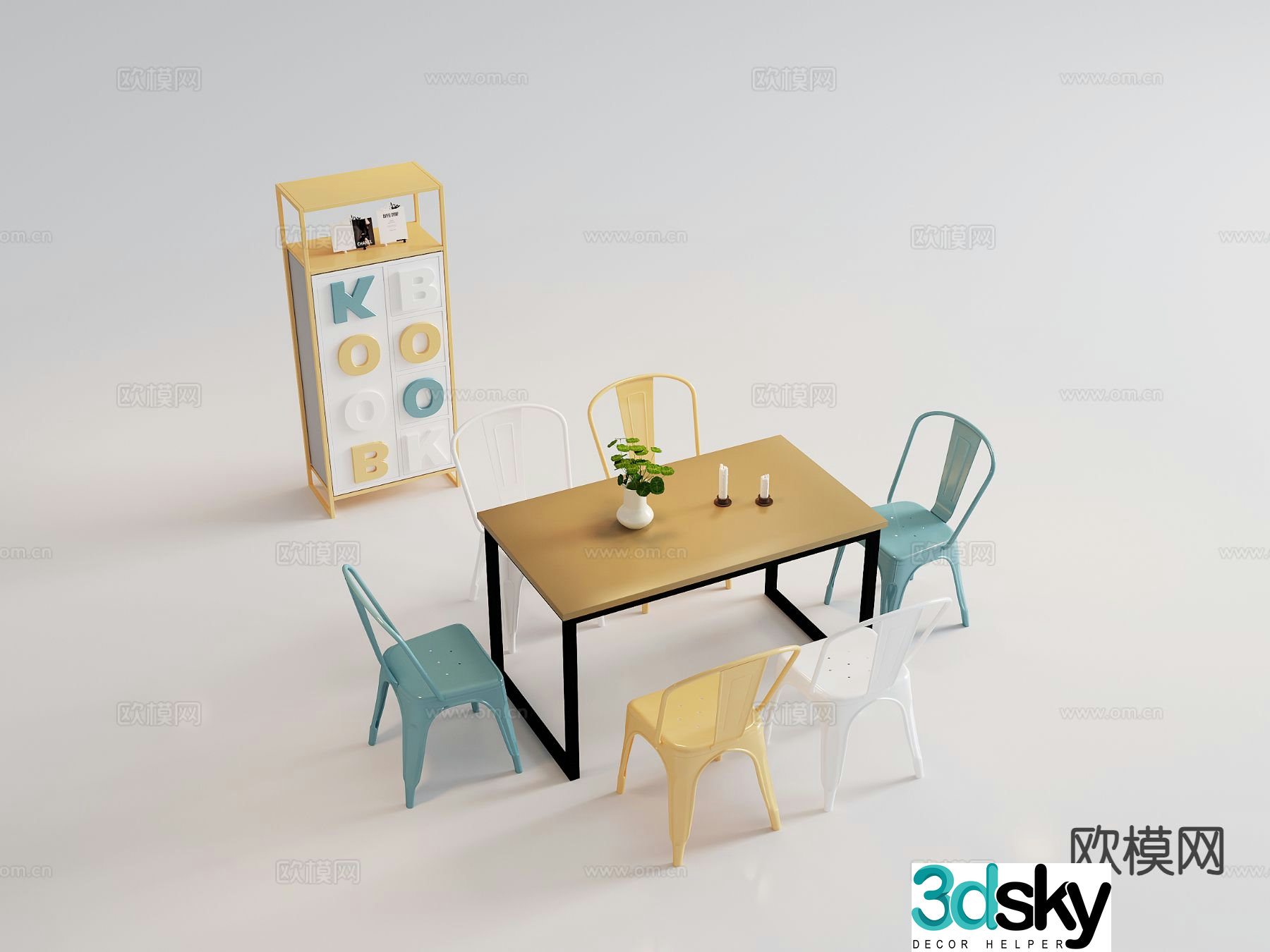 Modern dining table and chairs bar dining table 3d model