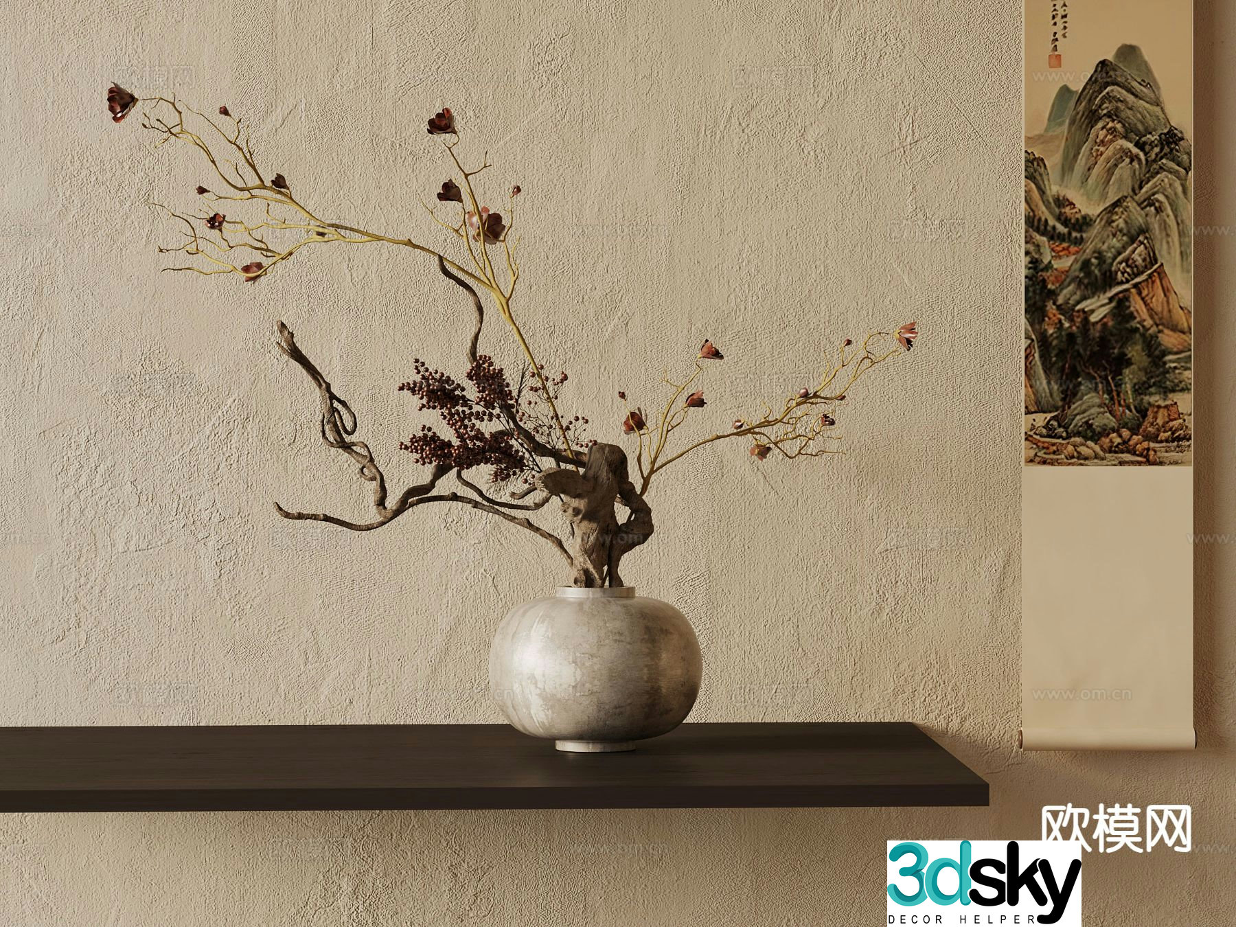 Medieval style flower arrangement vase 3d model