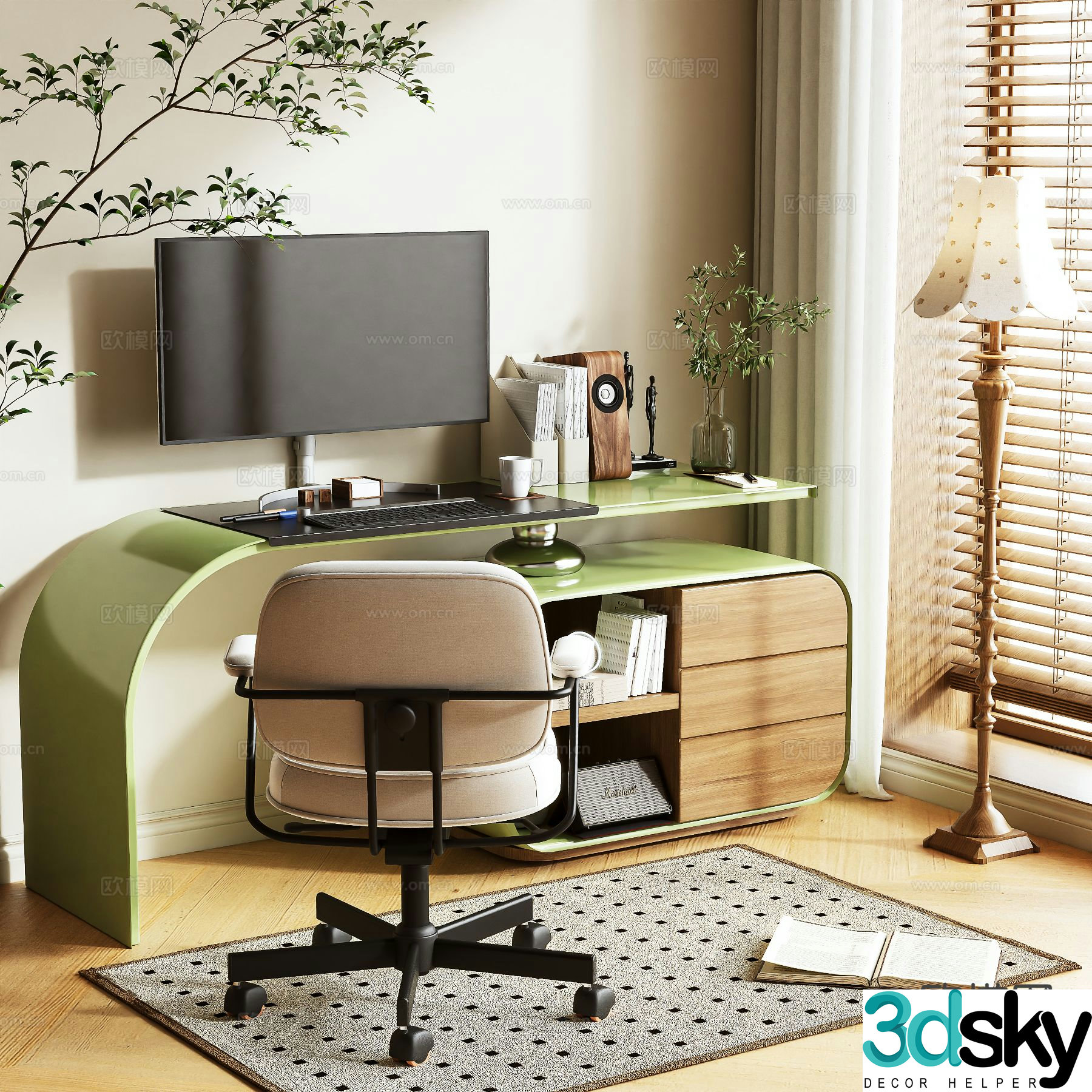 Simple desk study table 3d model