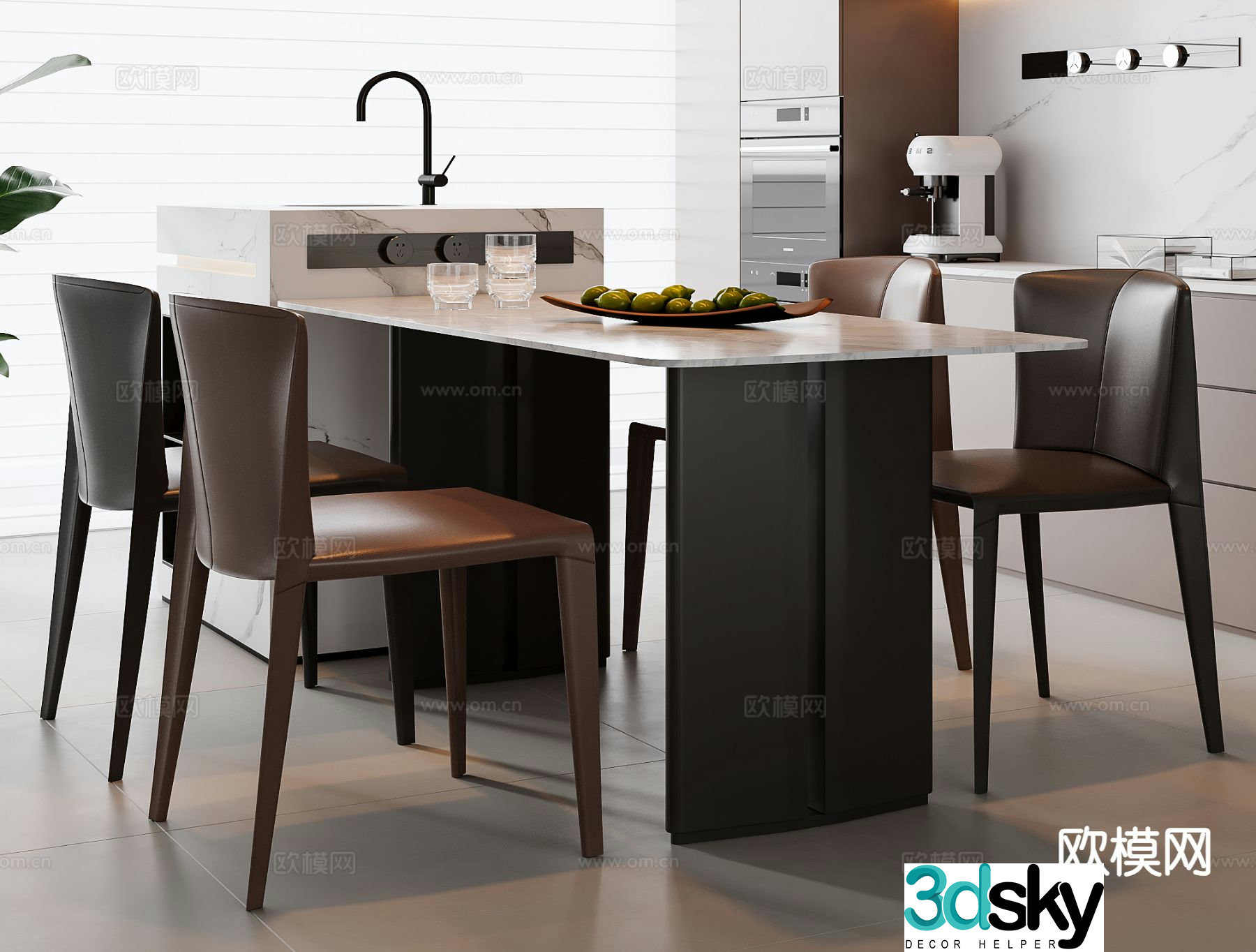 Italian dining table and chairs island dining table 3d model