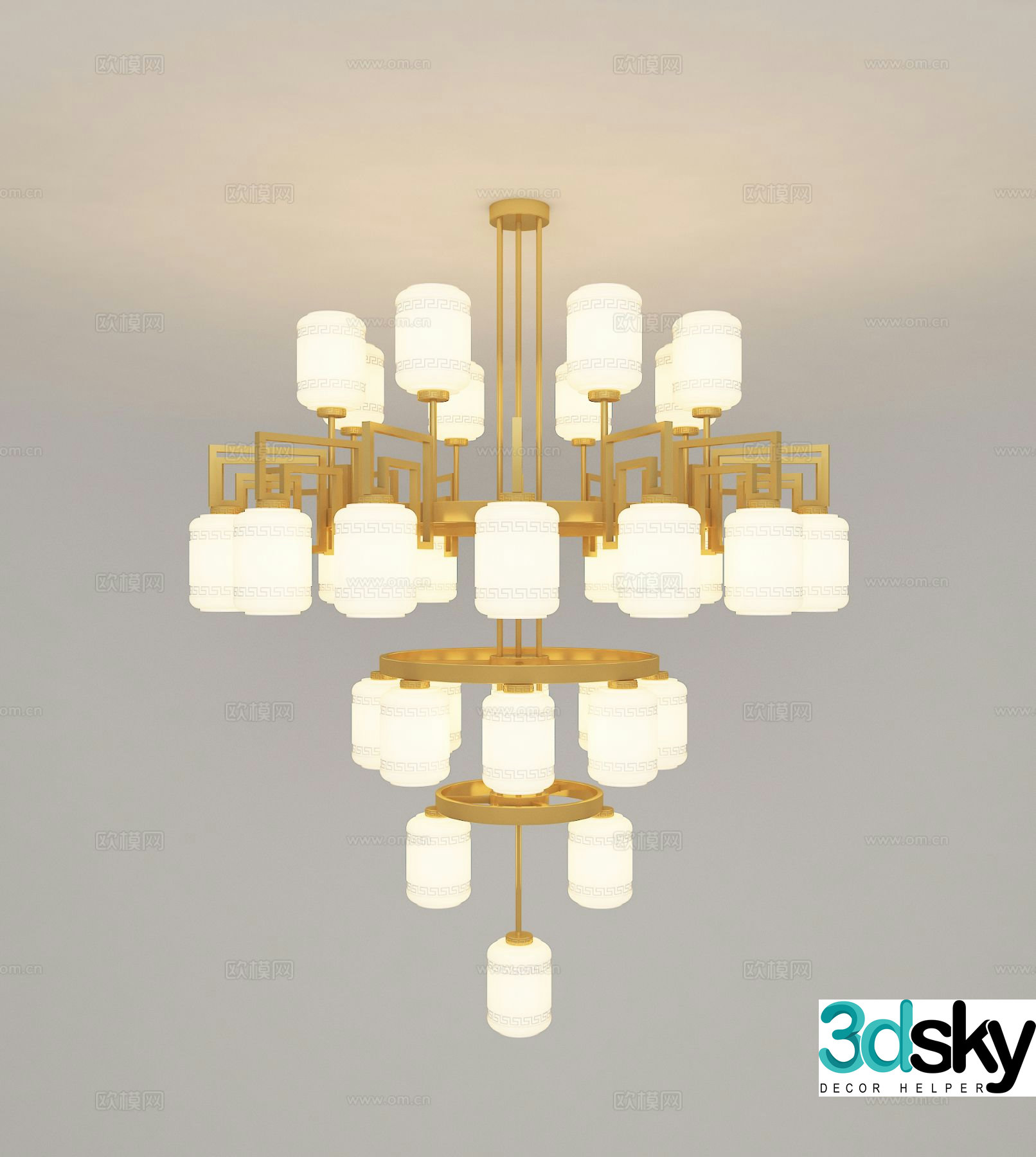 New Chinese style chandelier lobby chandelier 3d model