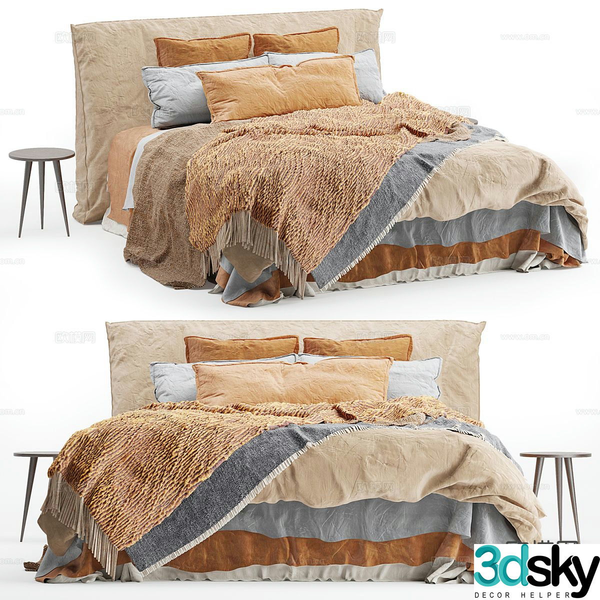 Wabi-sabi double bed 3d model