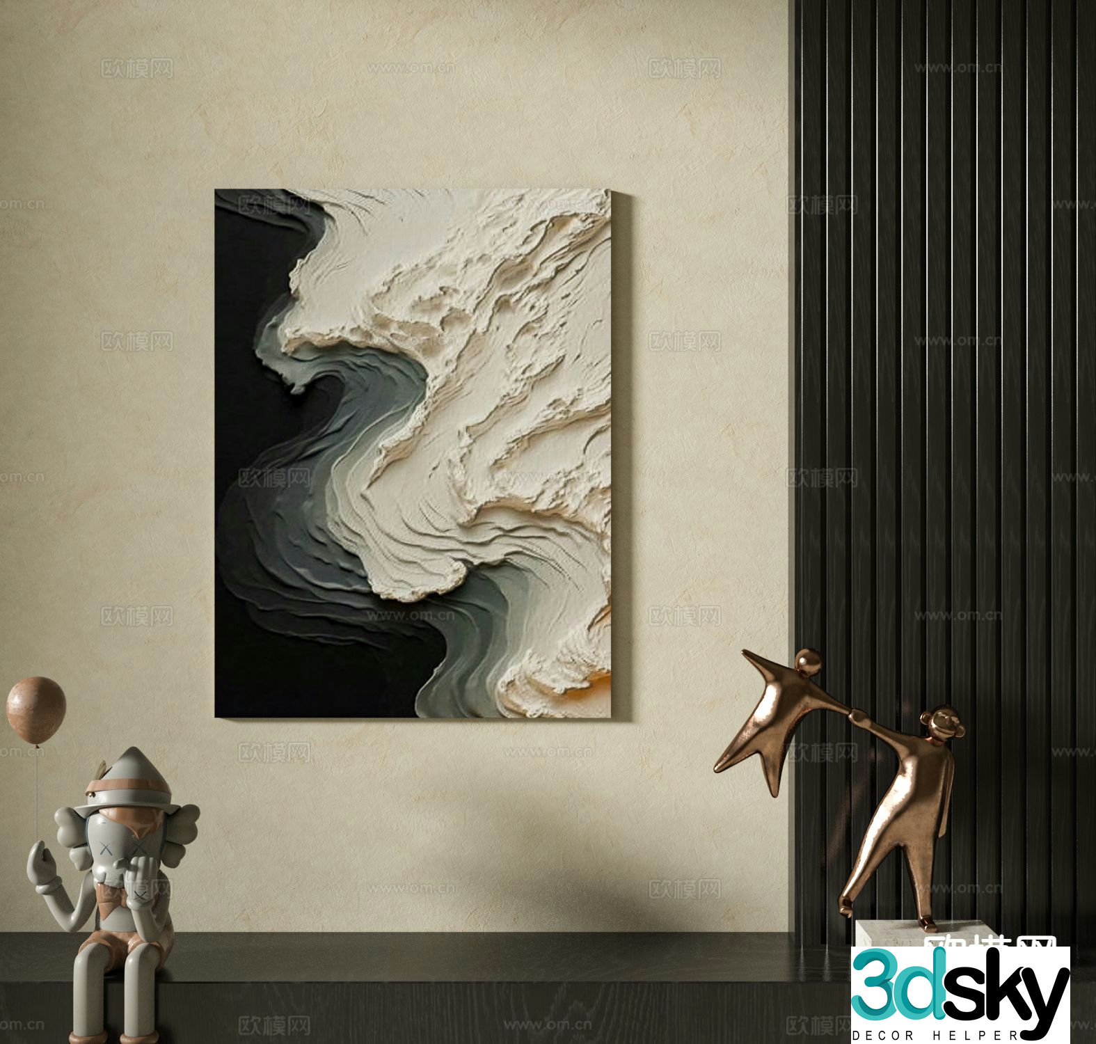 Wabi-sabi oil painting texture painting decorative painting 3d model