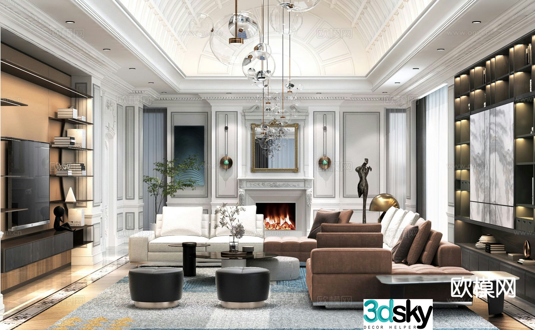 European style living room 3d model