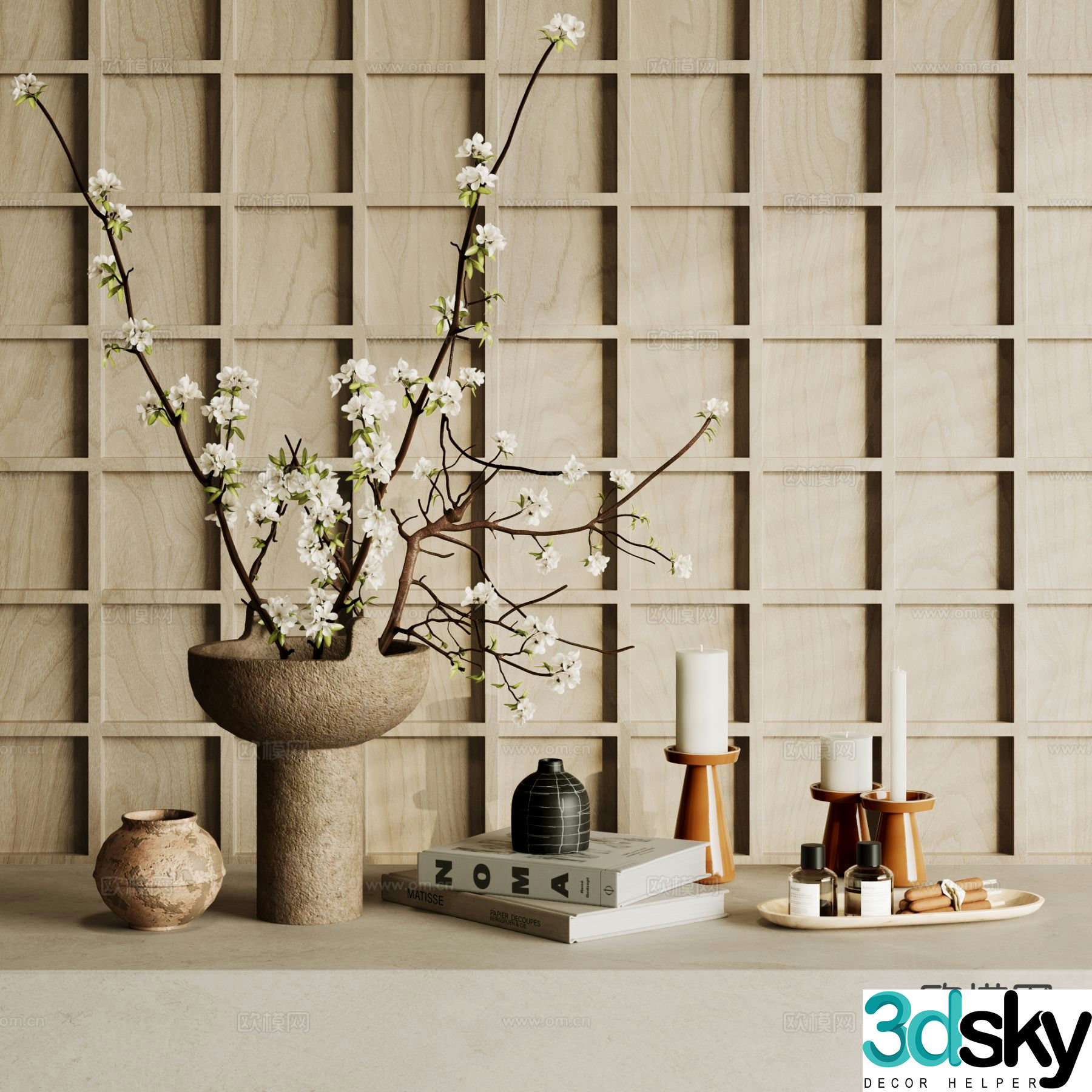 Wabi-sabi decorations vase candle 3d model