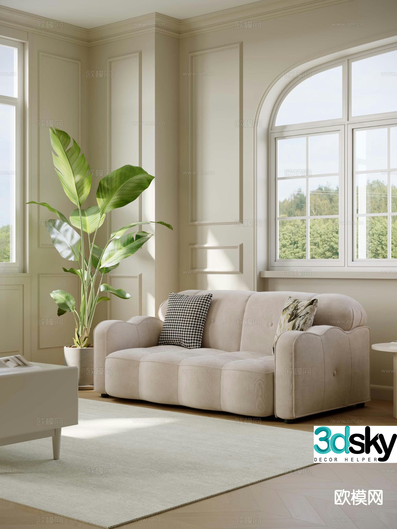 Cream style double sofa 3d model