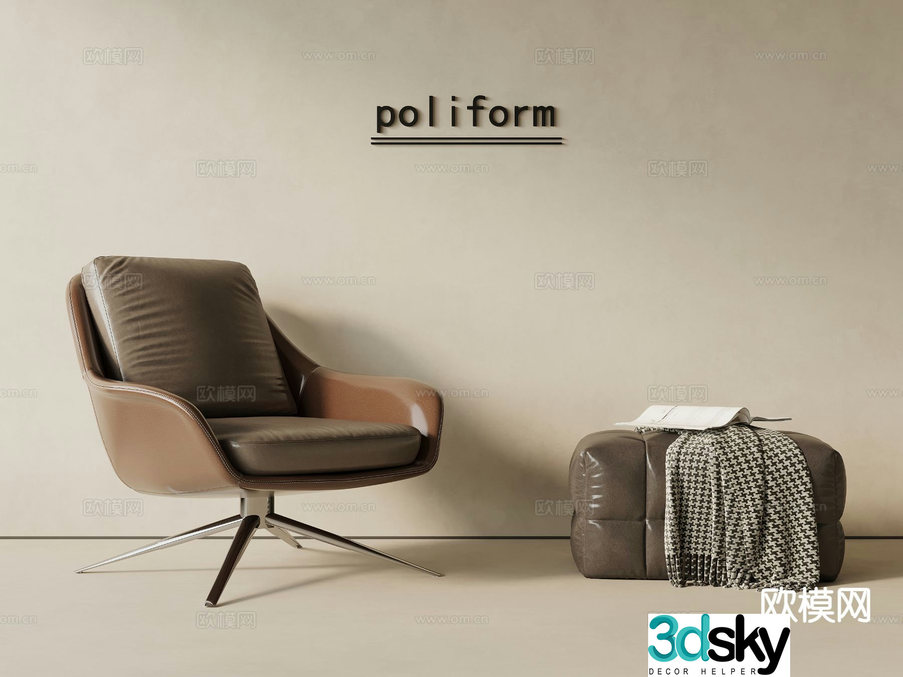 Italian style chair leisure chair footrest 3d model
