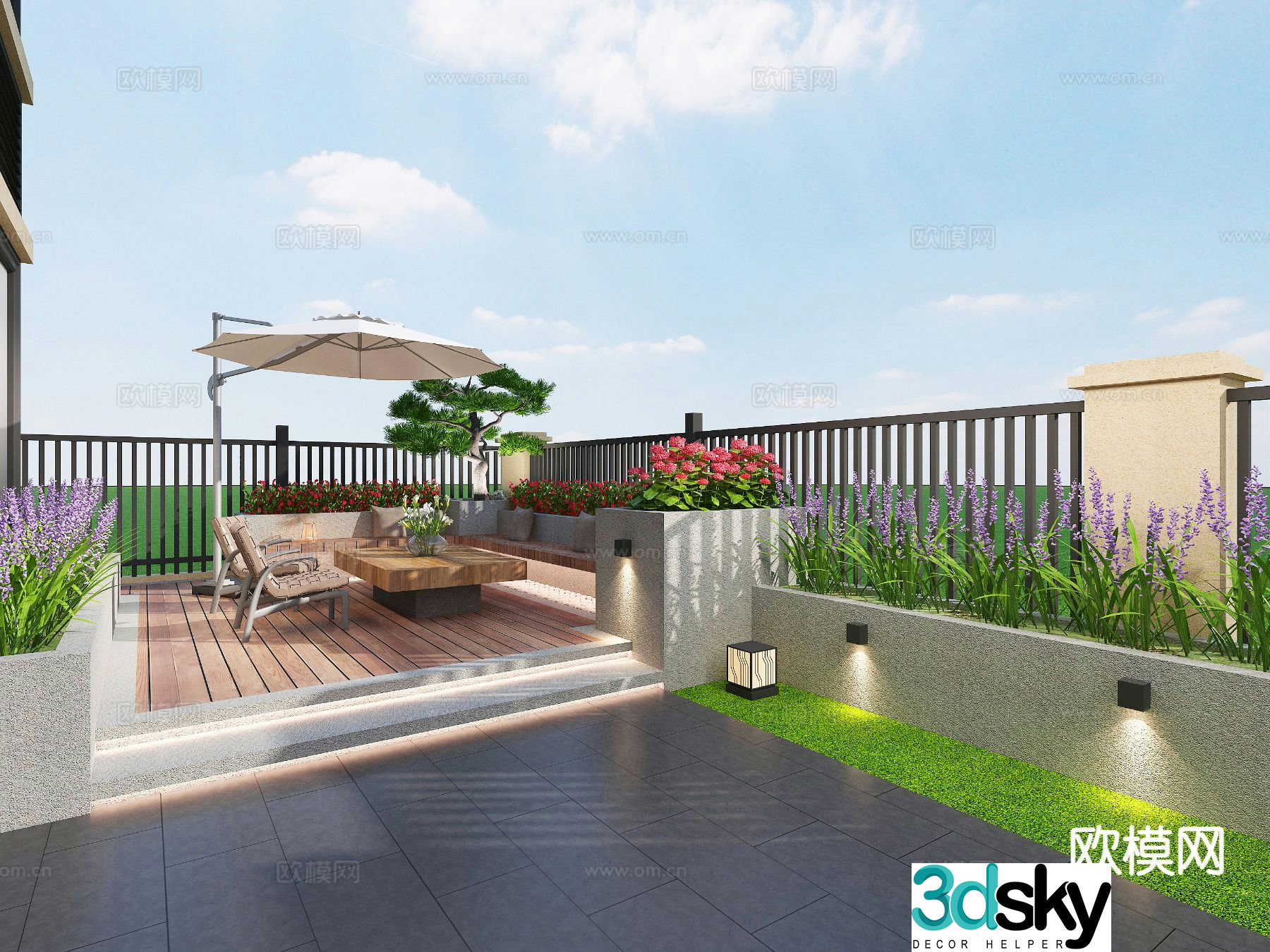 Modern villa garden courtyard landscape 3d model