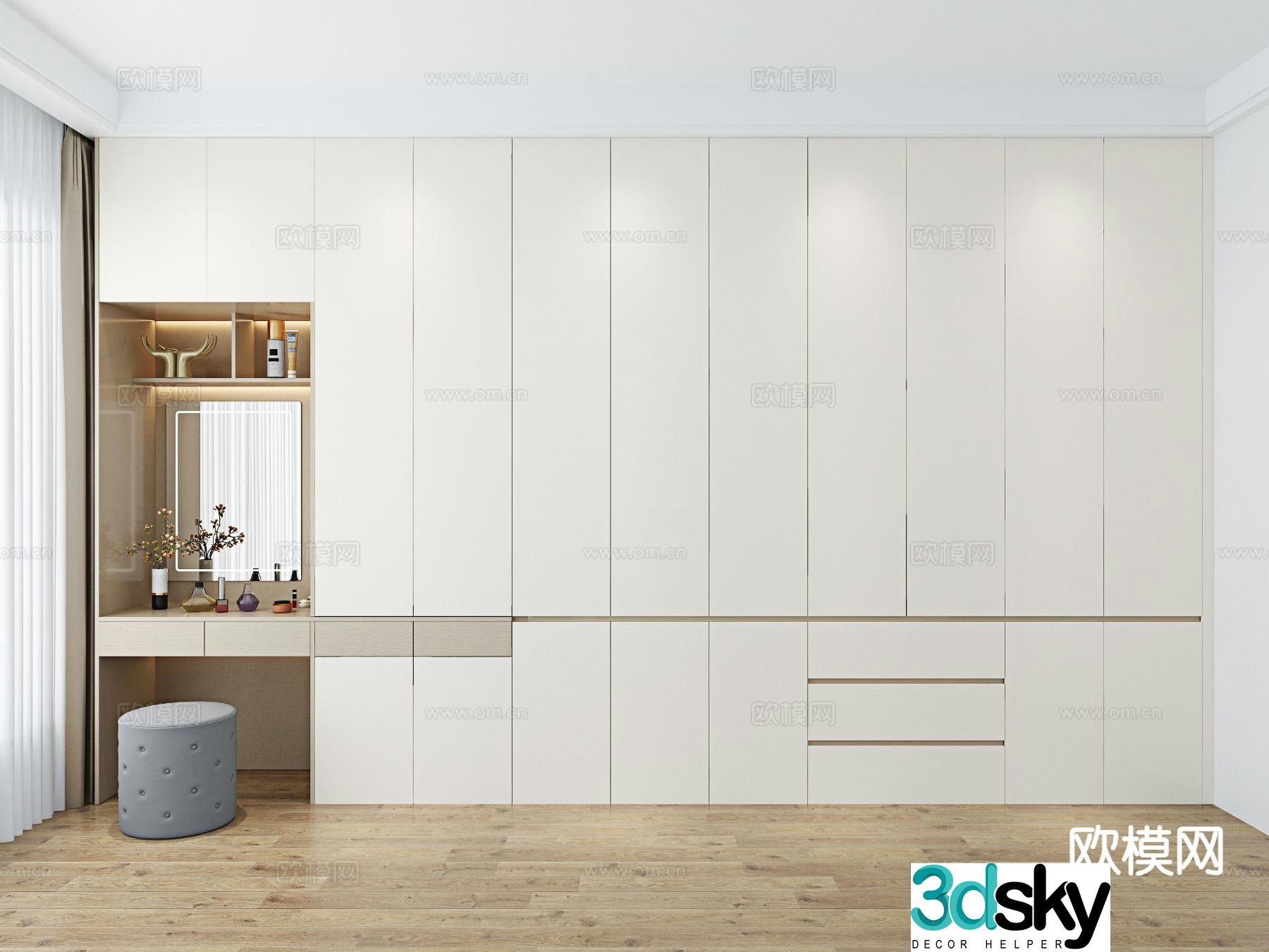 Modern wardrobe dresser integrated cabinet 3d model