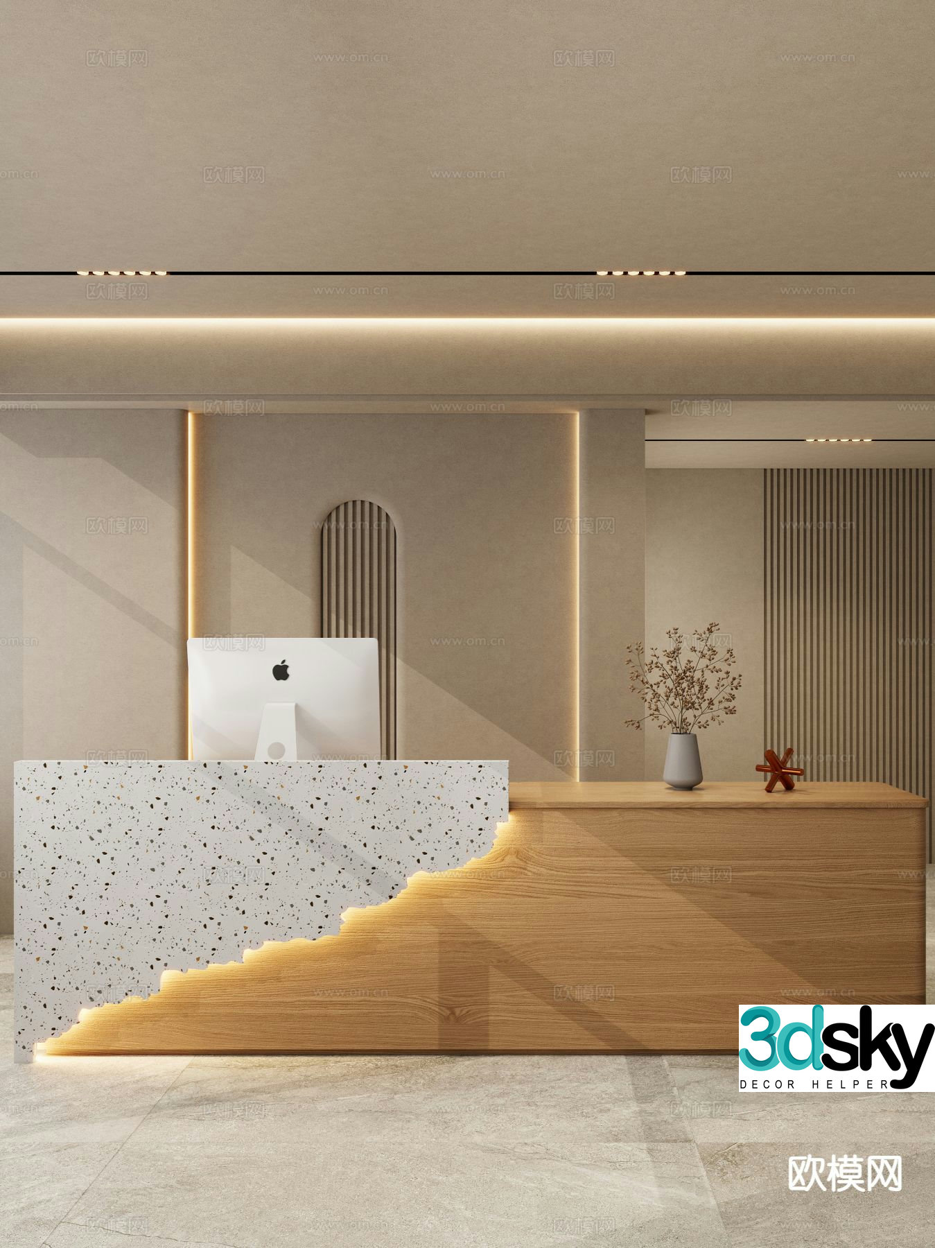 wabi-sabi front desk reception desk service desk 3d model