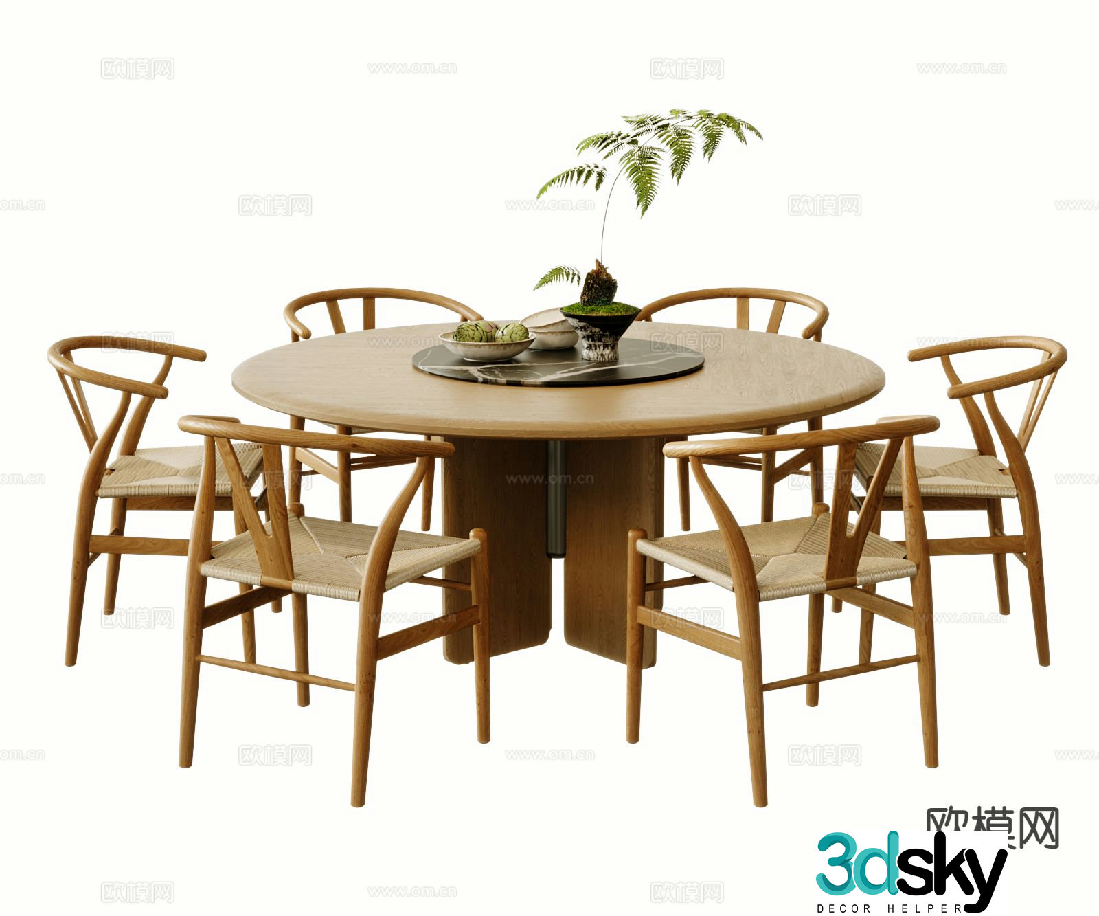 New Chinese style dining table and chairs round table 3d model