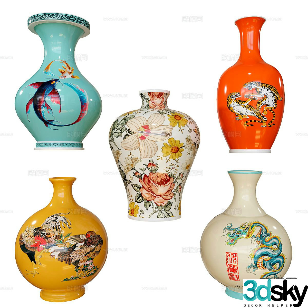 New Chinese style ceramic vase porcelain 3d model