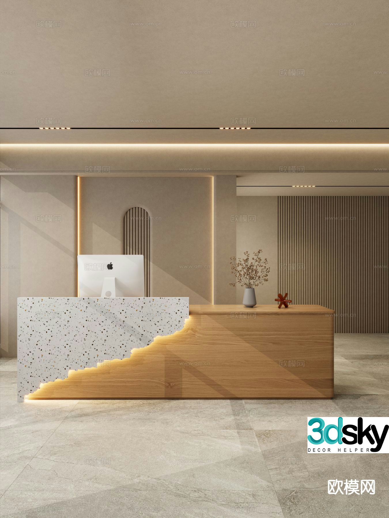 wabi-sabi front desk reception desk service desk 3d model