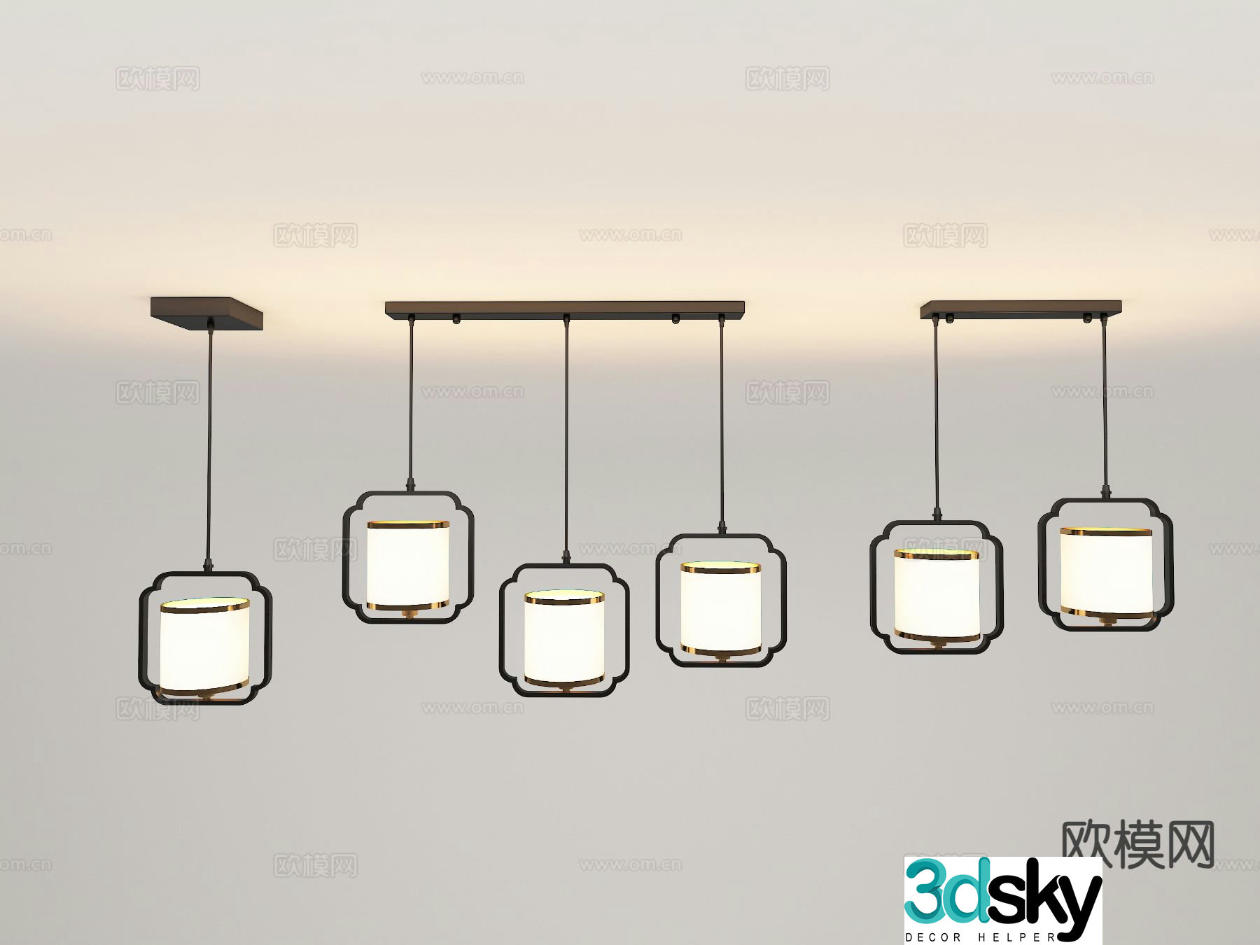 New Chinese style chandelier multi-head chandelier 3d model