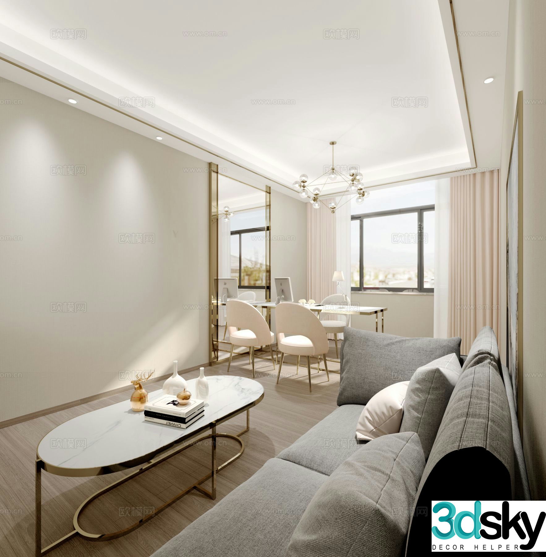 Cream style beauty salon manicure room 3d model