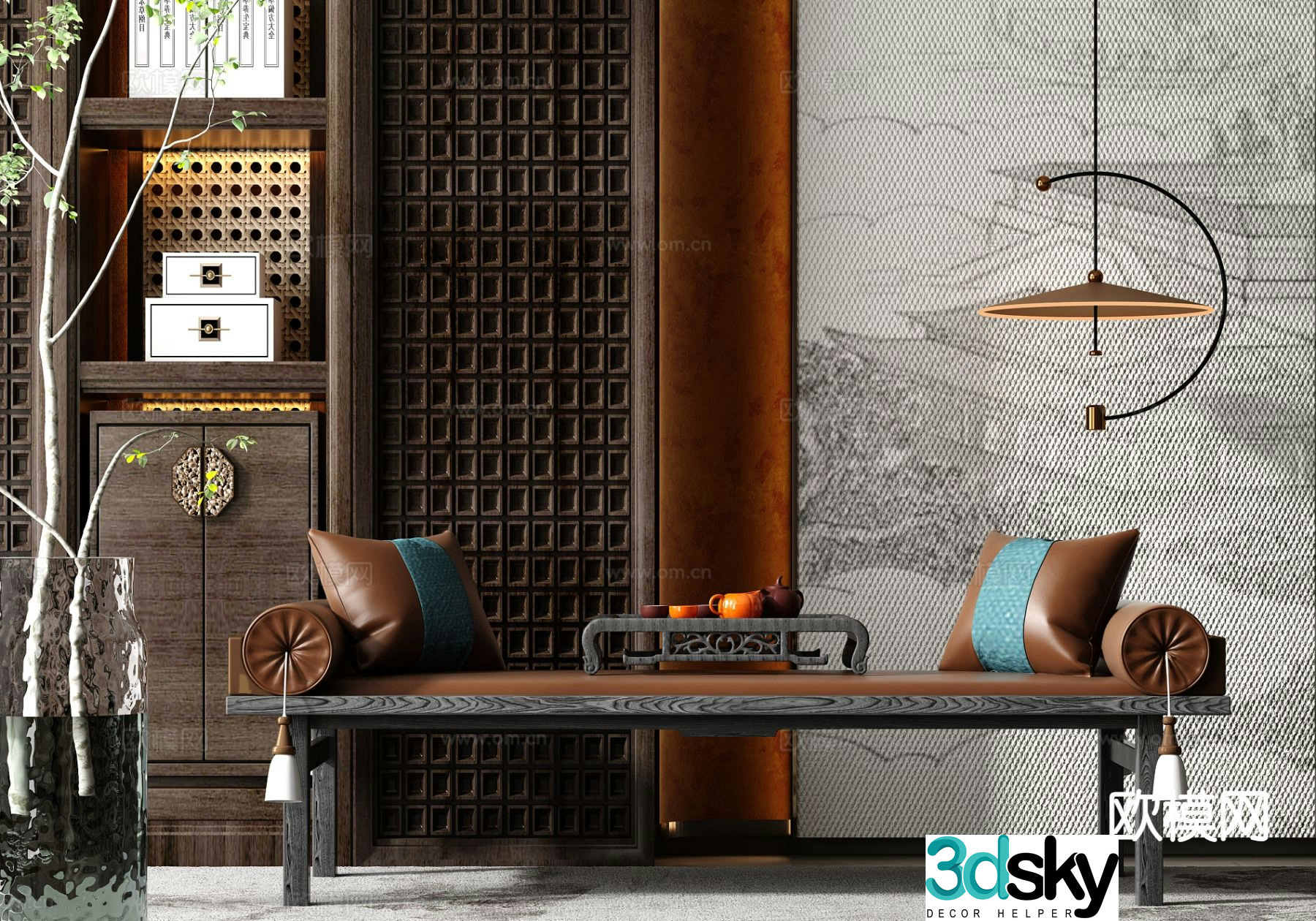 New Chinese style sofa stool bedside stool 3d model
