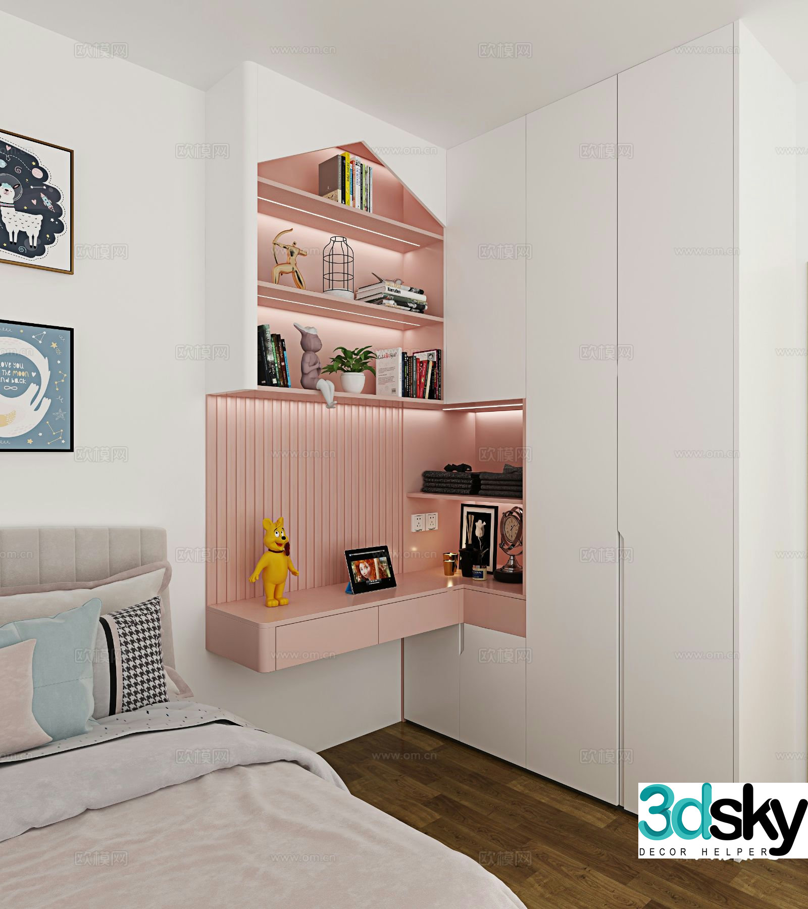 Children’s wardrobe desk integrated cabinet 3D model
