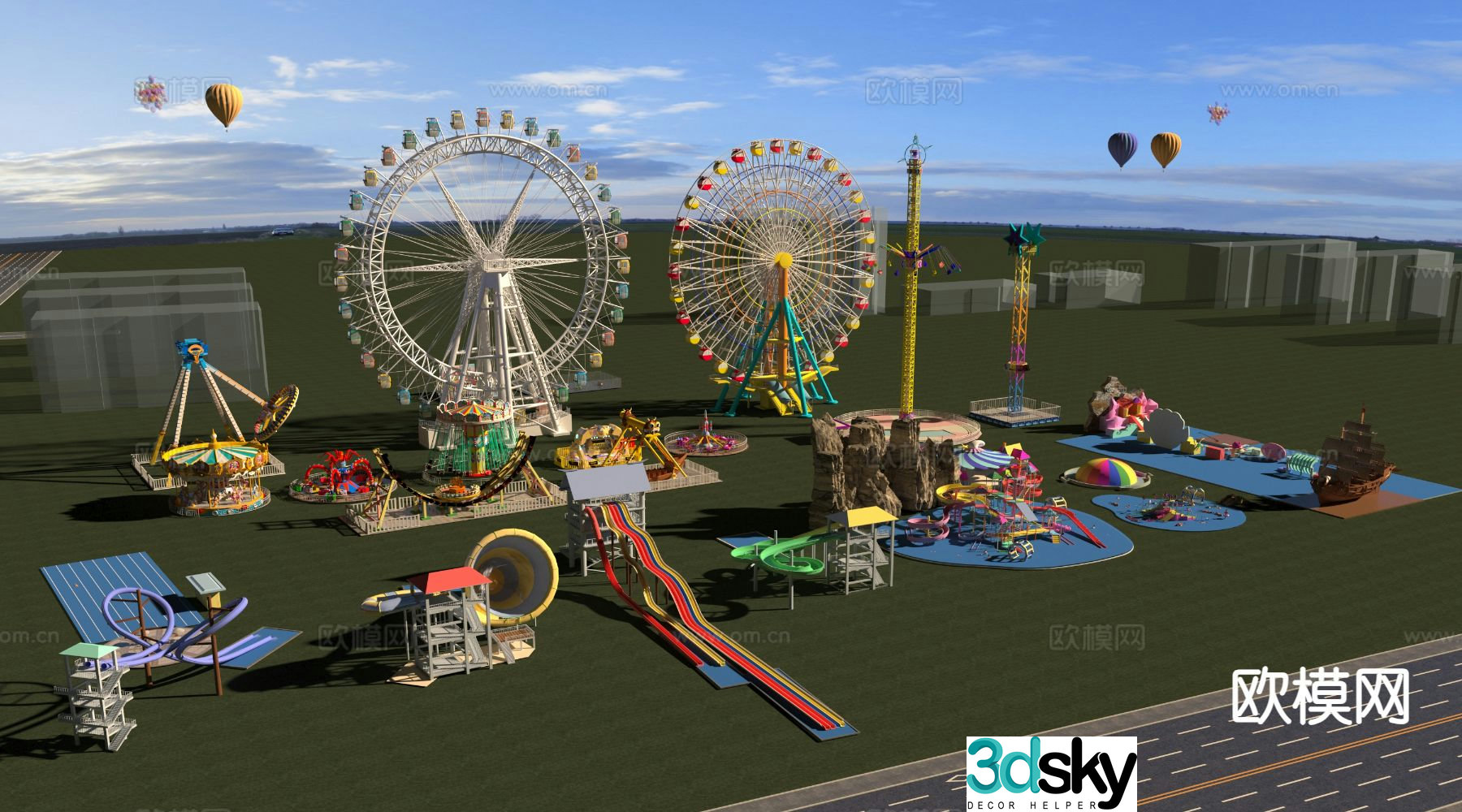 amusement equipment ferris wheel pirate ship 3d model