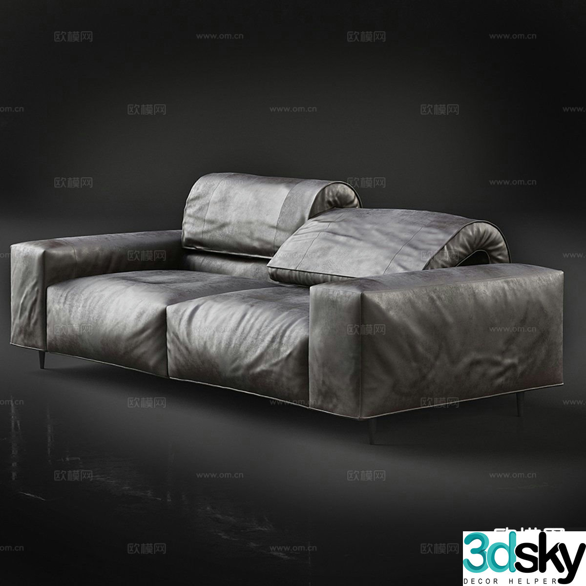 Double sofa leather sofa 3d model