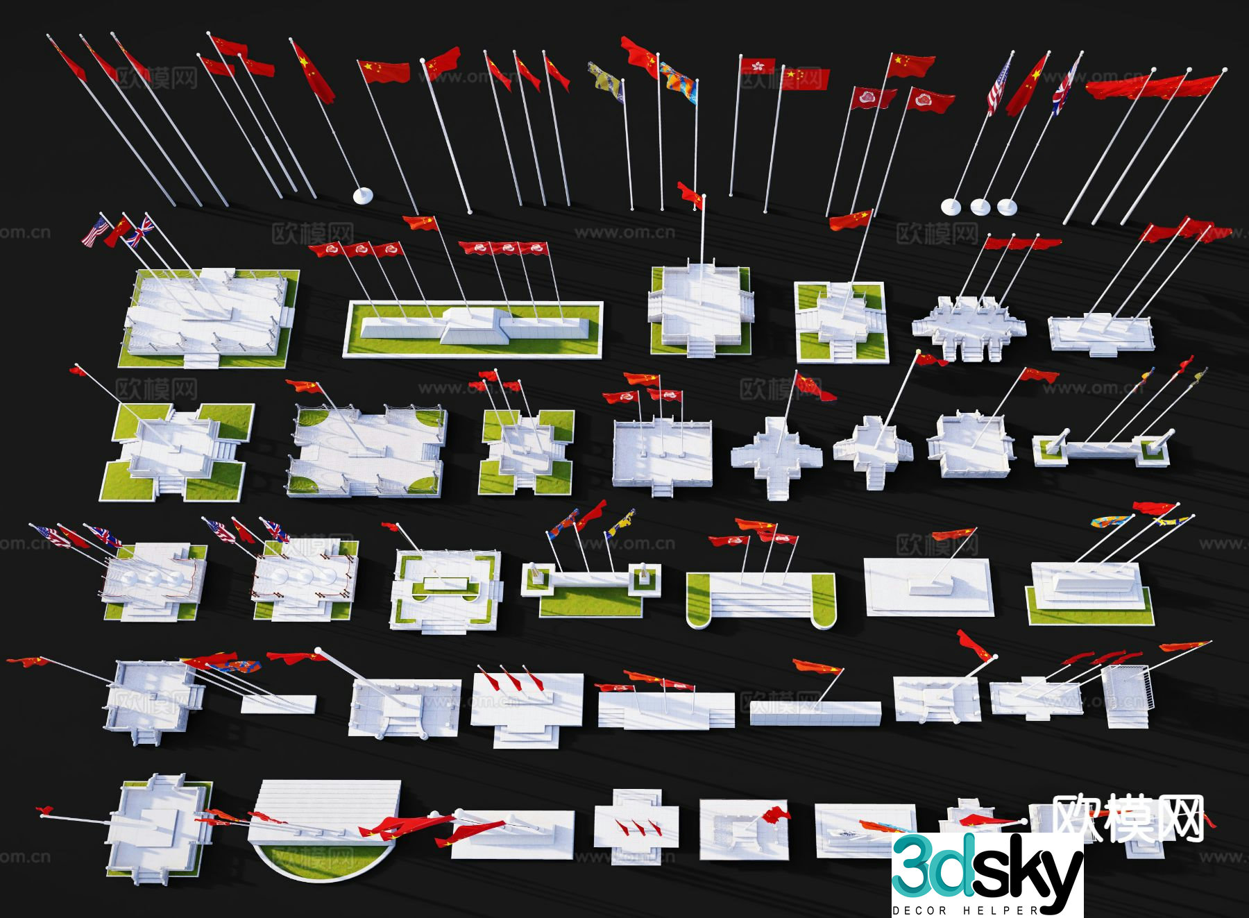 flag flag raising stand red flag flagpole 3d model