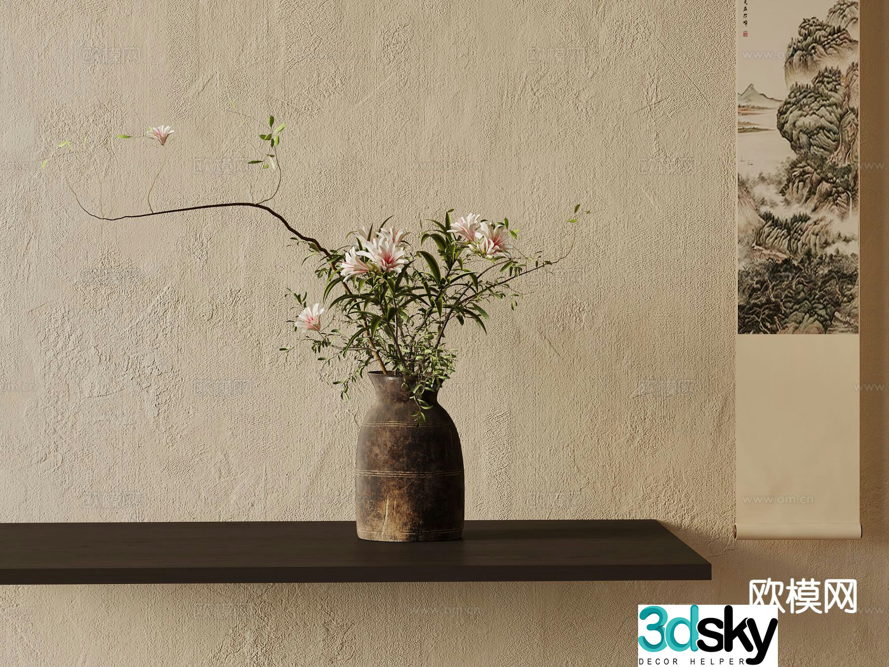 Medieval style flower arrangement vase 3d model