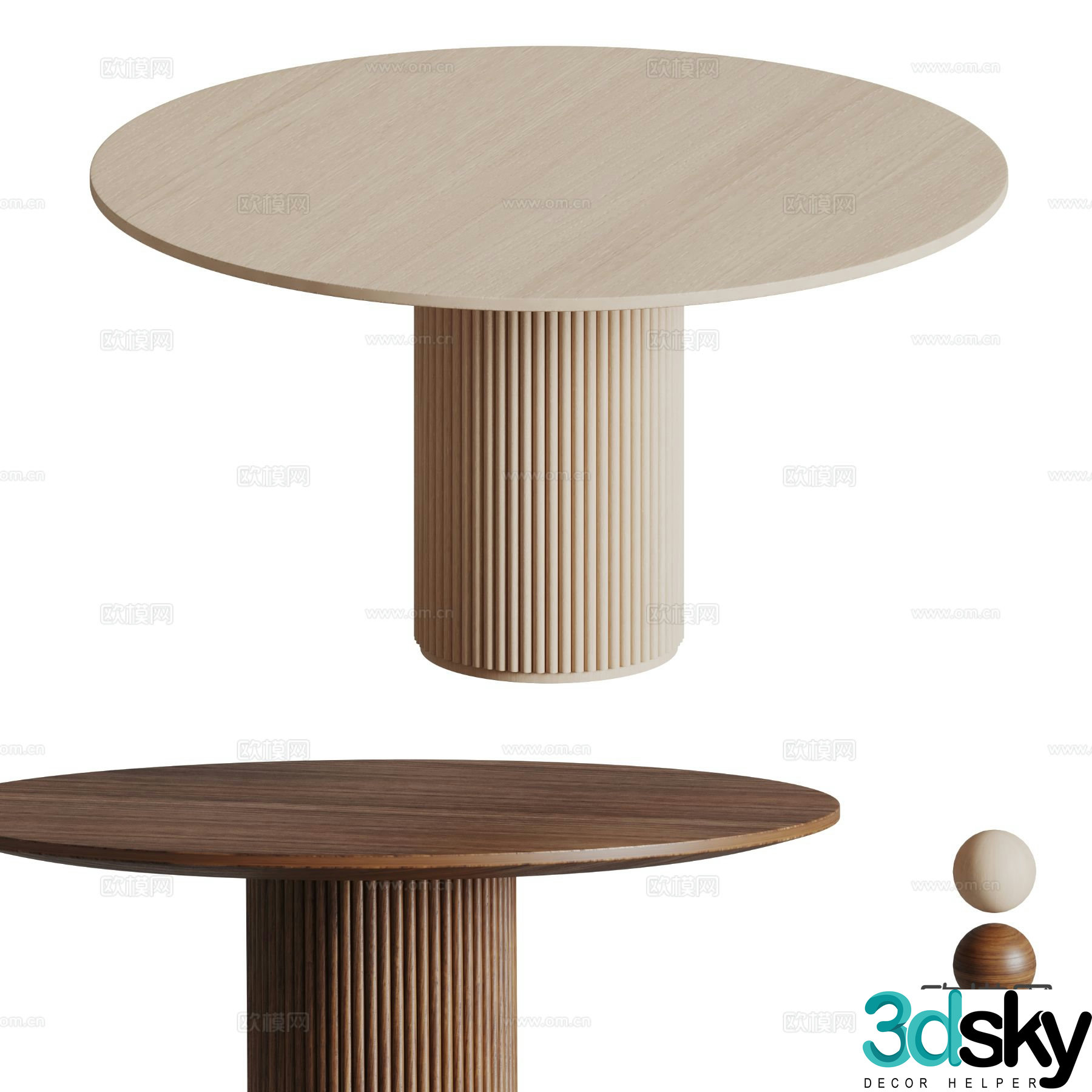 HERMES round dining table solid wood dining table 3d model