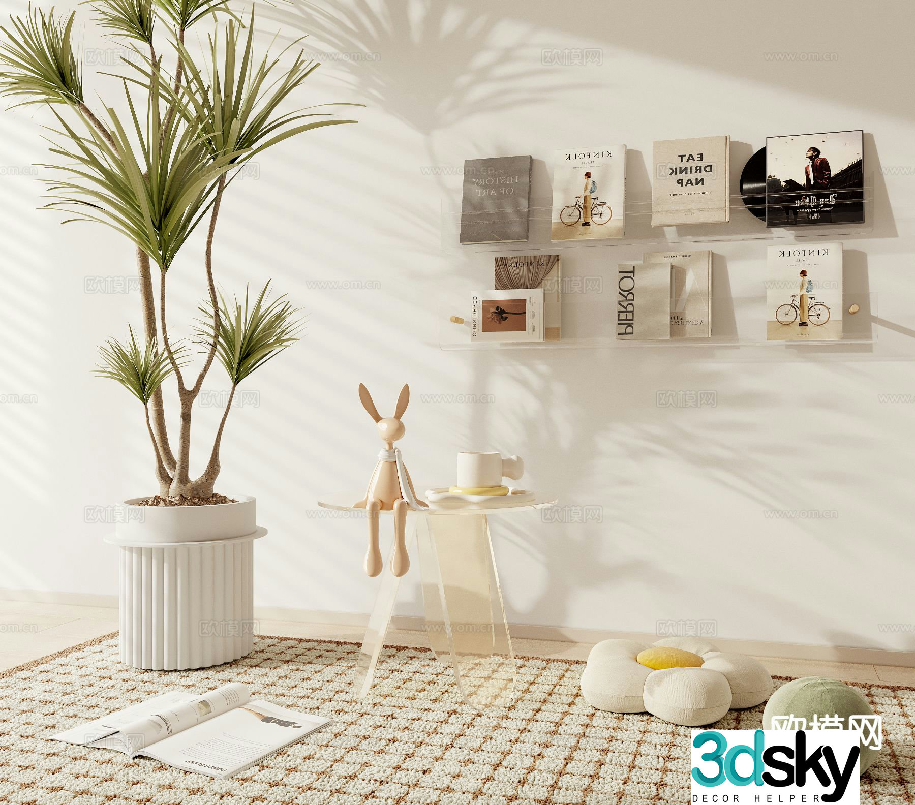 Cream style corner table side table round table table table 3D model