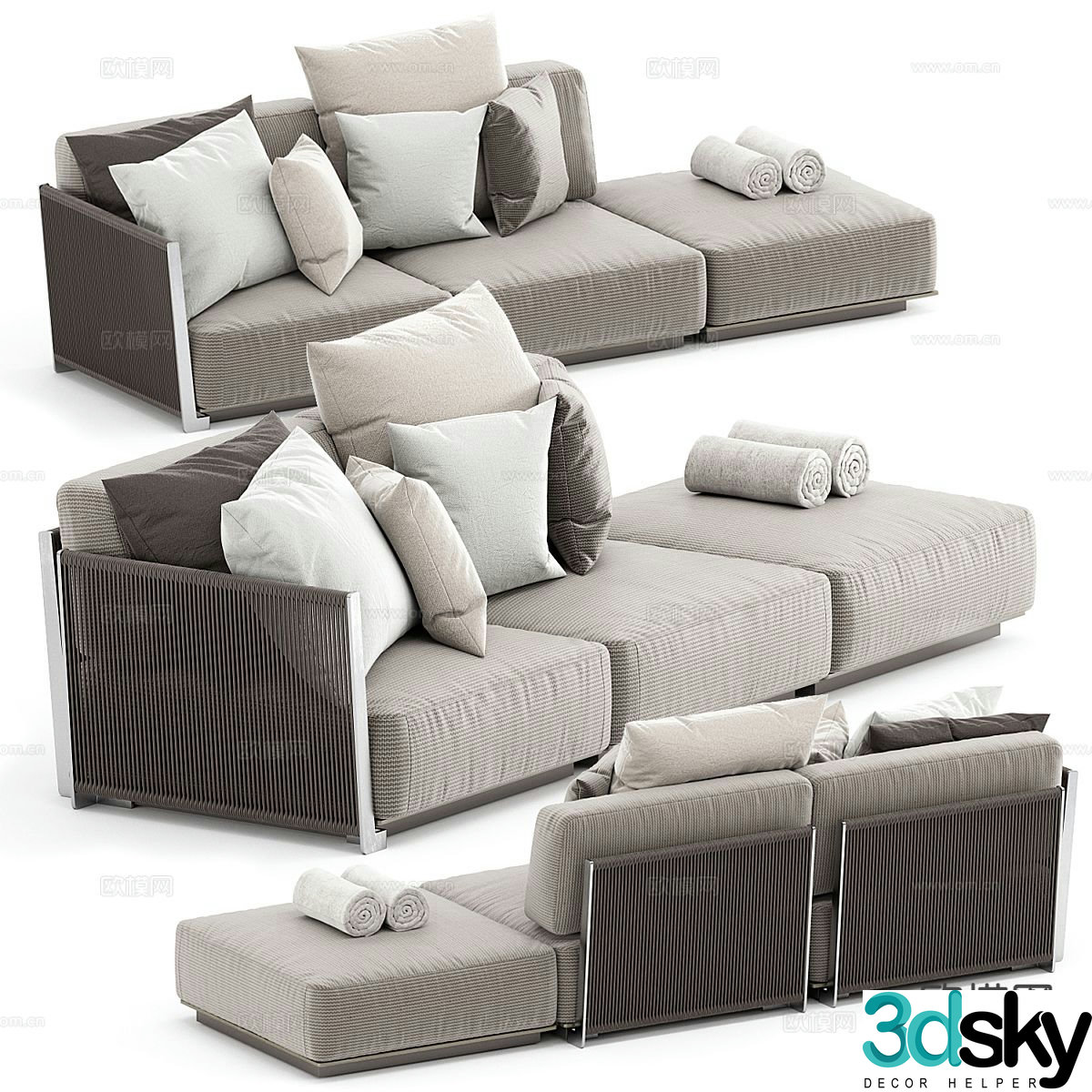 Three seater sofa upholstered sofa 3d model